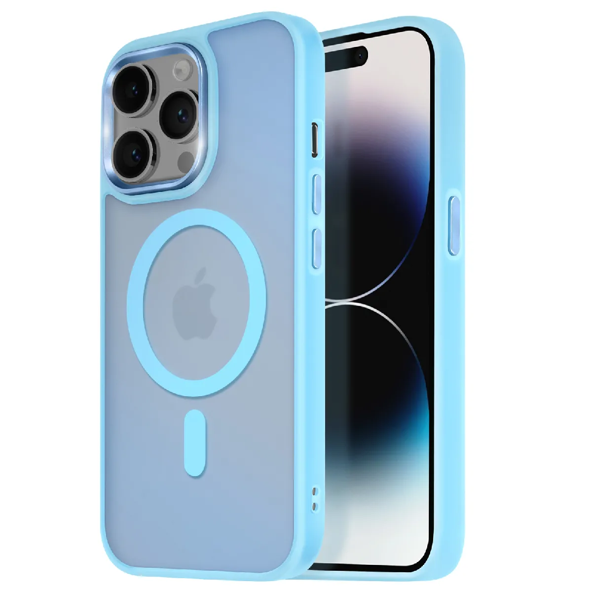 Avizar Bleu/Clair Coque Magsafe Pour Iphone 14 Pro Max Dos Mat Givré Contour