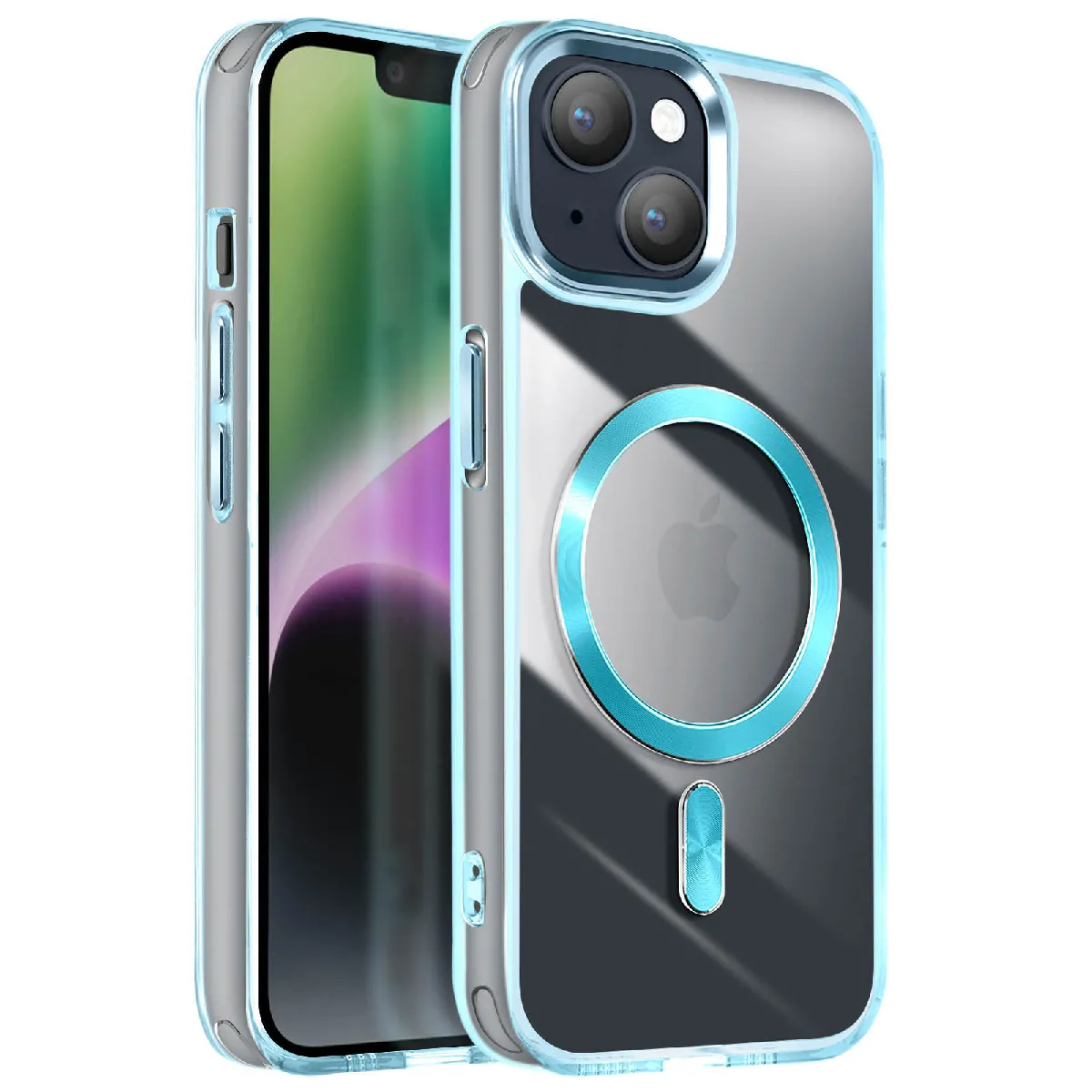 Avizar Bleu Coque Magsafe Pour Iphone 14 Et 13 Dos Cristal Color