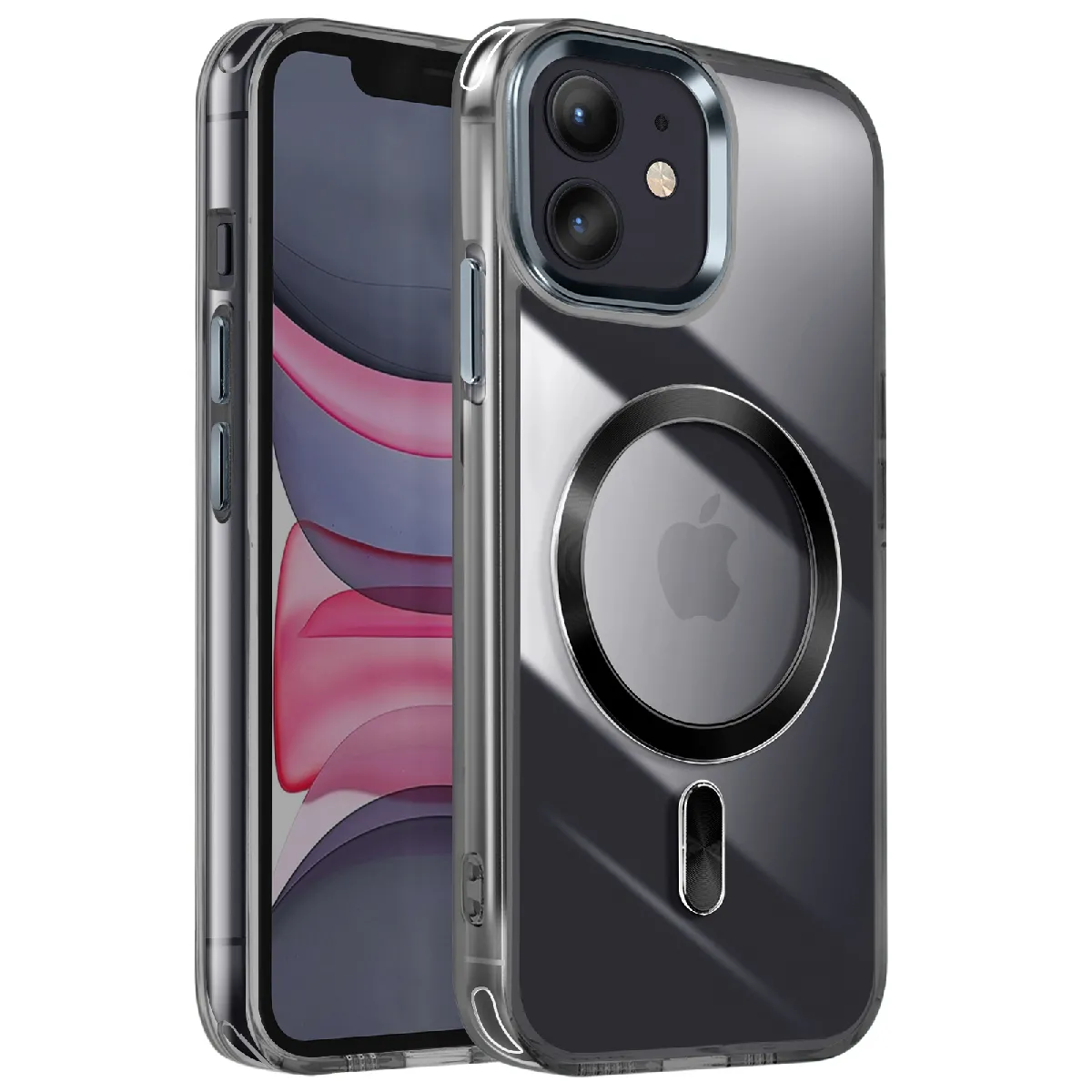 Avizar Noir Coque Magsafe Pour Iphone 11 Dos Cristal Color