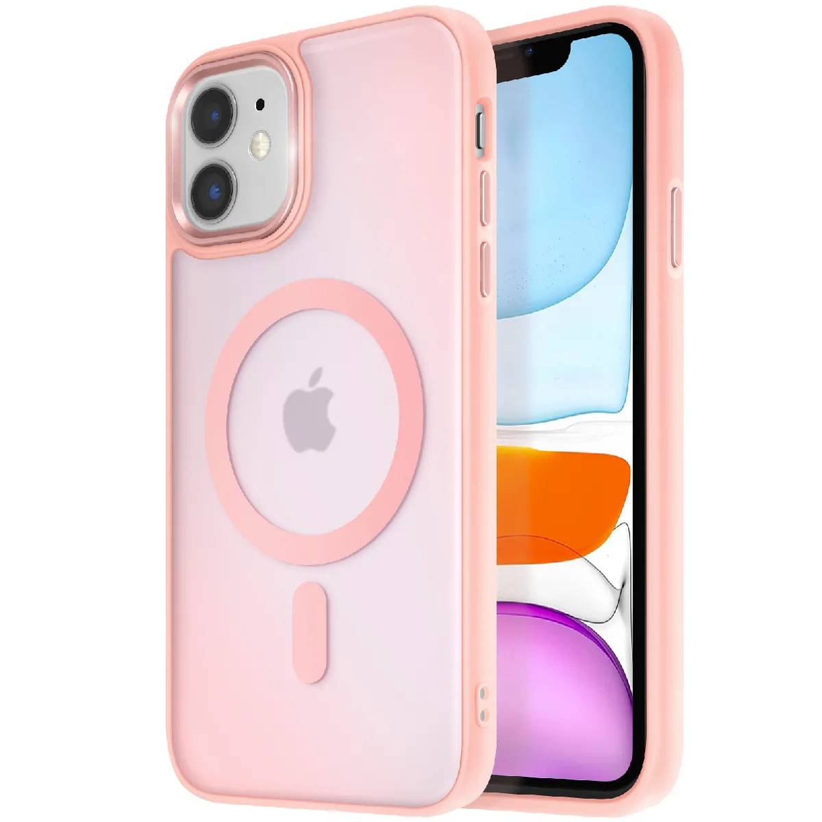 Avizar Rose Coque Magsafe Pour Iphone 11 Dos Mat Givré Contour