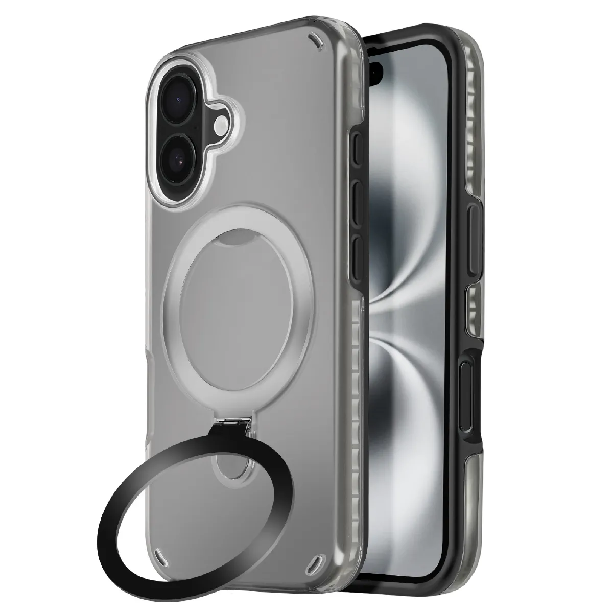 Avizar Noir Coque Magsafe Pour Iphone 16 Antichoc Avec Support Pliable