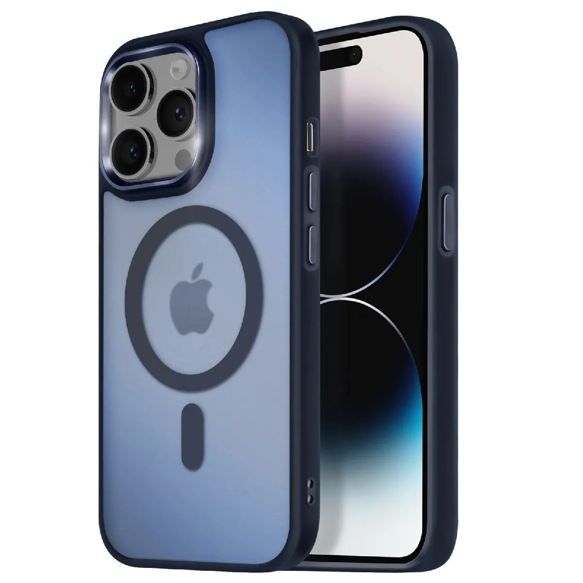 Avizar Bleu Coque Magsafe Pour Iphone 14 Pro Dos Mat Givré Contour Nuit