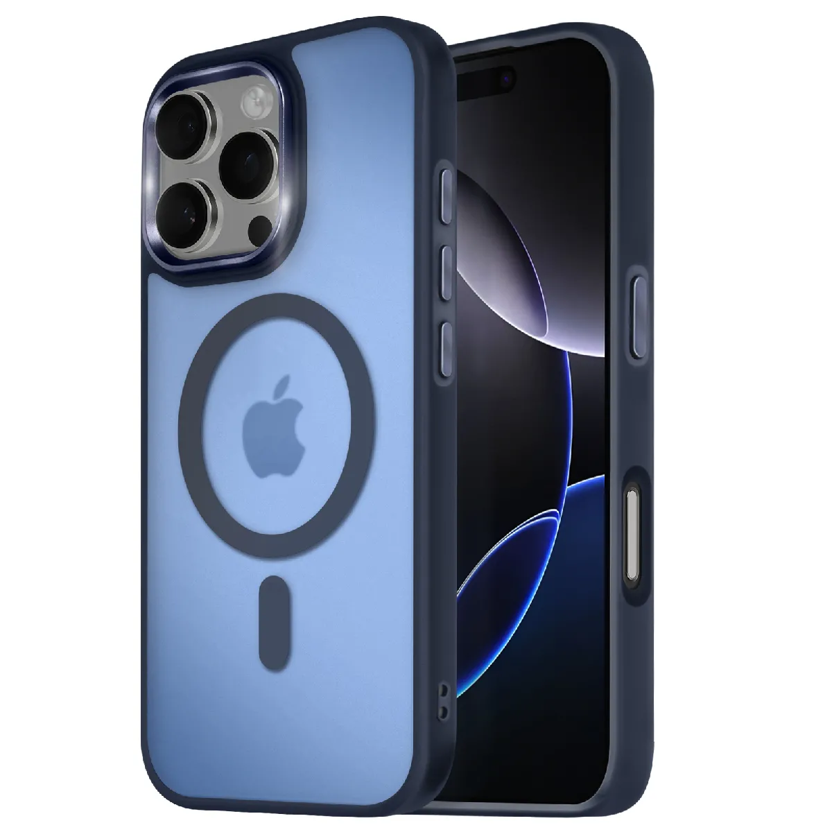 Avizar Bleu Coque Magsafe Pour Iphone 16 Pro Dos Mat Givré Contour Nuit