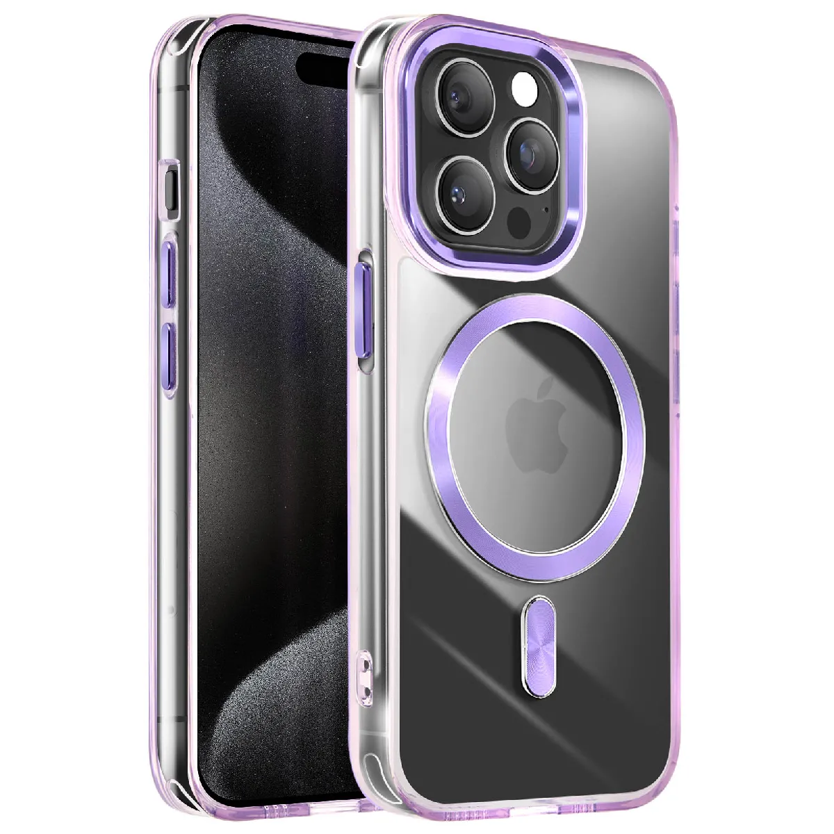 Avizar Violet Coque Magsafe Pour Iphone 15 Pro Dos Cristal Color
