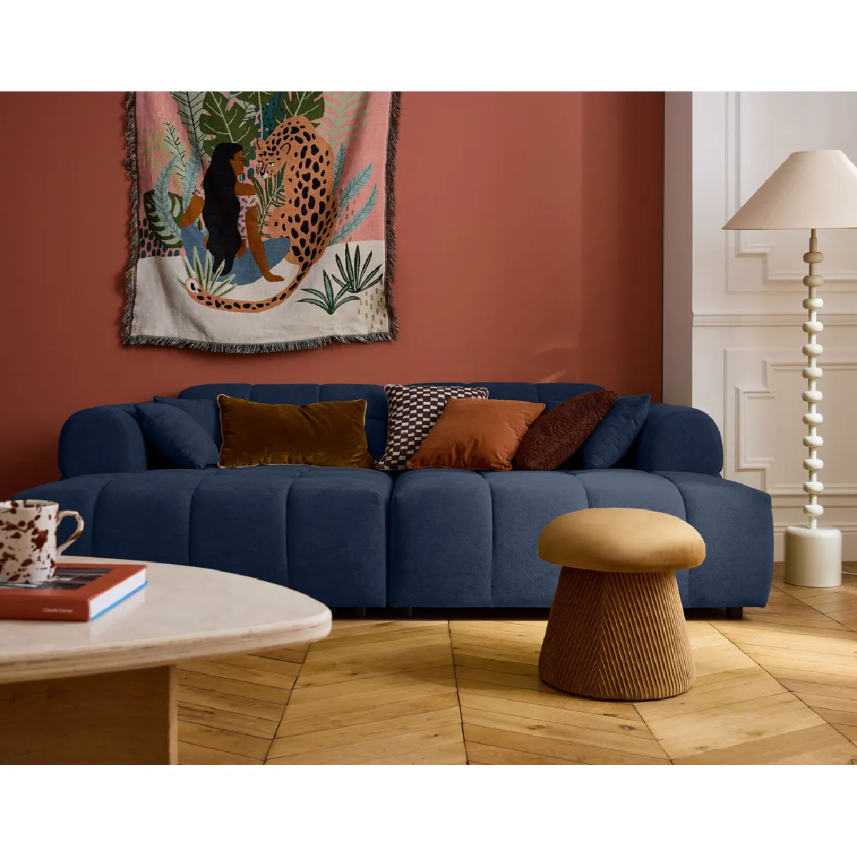 Lisa design Canapé droit 4 places - Bleu Lisa design Canapé droit 4 places - Bleu