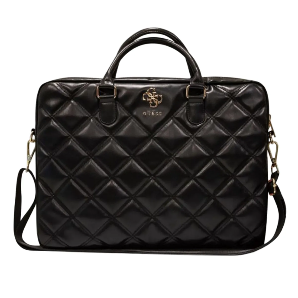 Guess Noir Sac Pour Pc 15 / 16 Pouces Matelassé Avec Bandoulière Et Logo 4G
