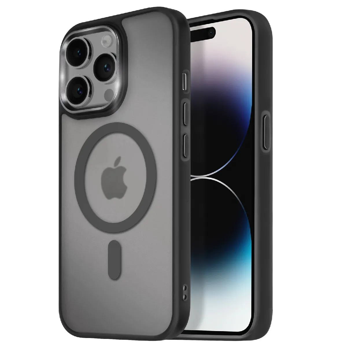 Avizar Noir Coque Magsafe Pour Iphone 14 Pro Dos Mat Givré Contour