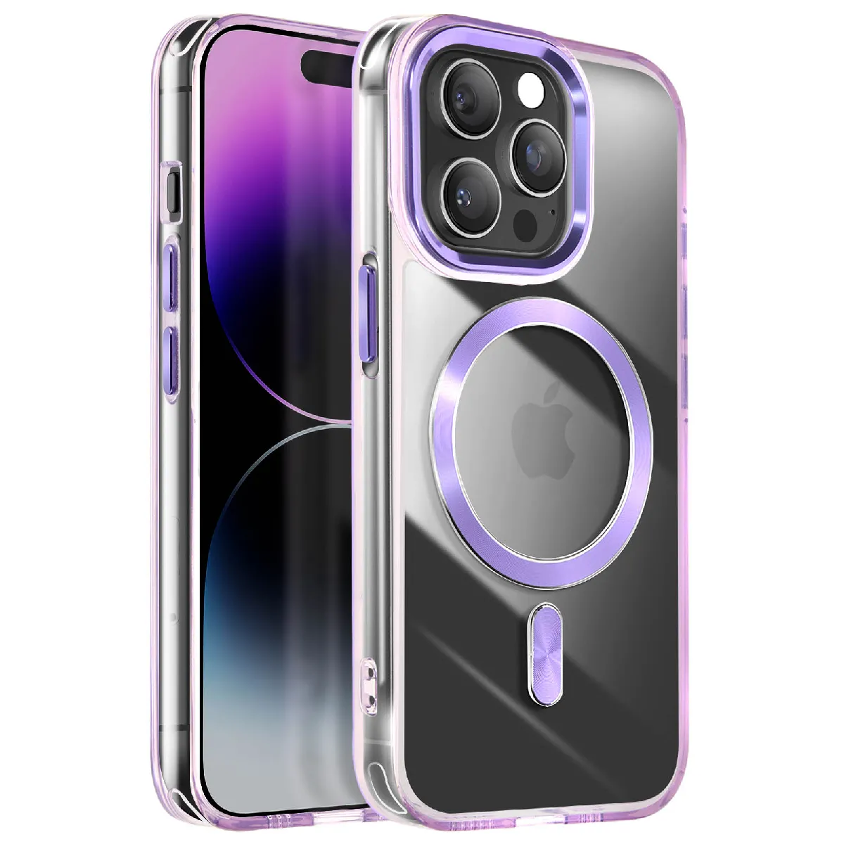 Avizar Violet Coque Magsafe Pour Iphone 14 Pro Max Dos Cristal Color