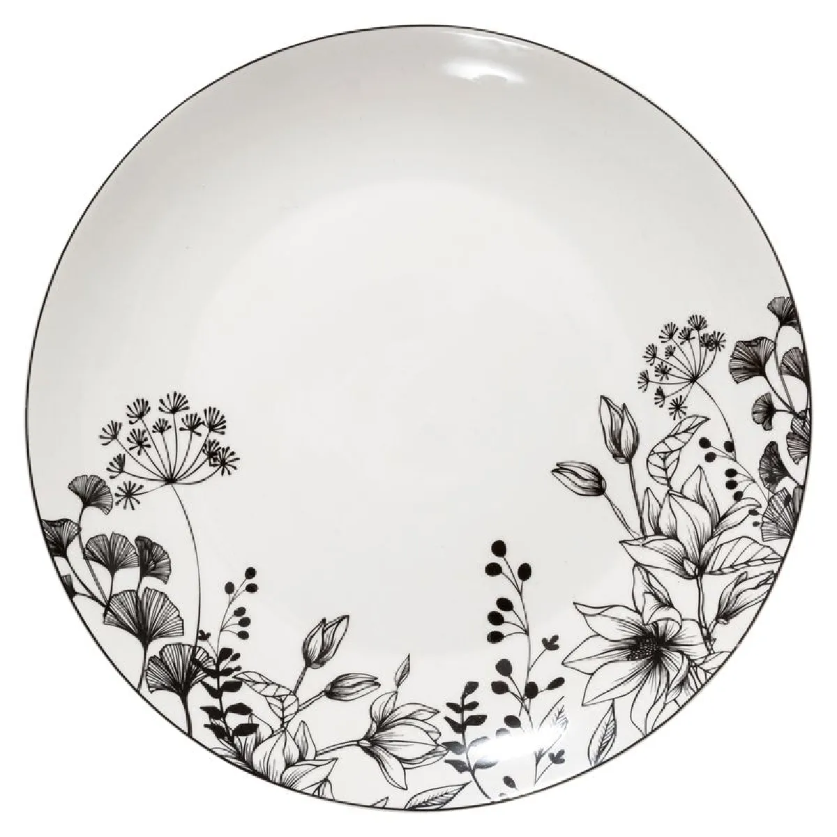 Assiette plate Ø. 27 cm WHITE FLORAL Blanc / Noir Assiette plate Ø. 27 cm WHITE FLORAL Blanc / Noir