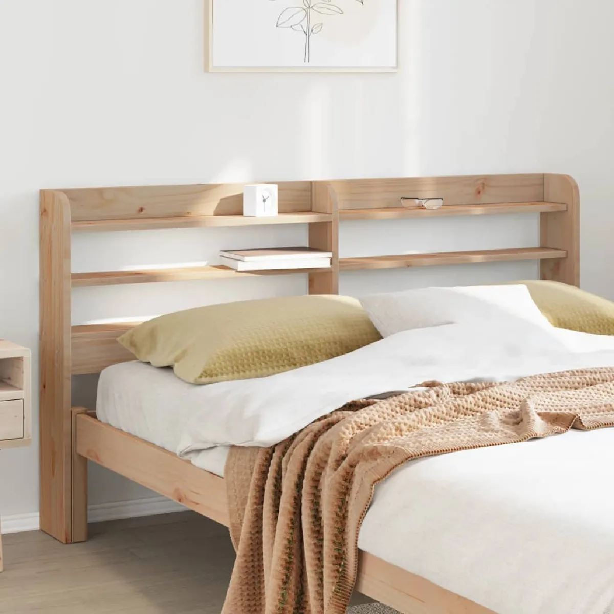 vidaXL Tête de lit avec étagères 135 cm bois massif de pin - vue 2
