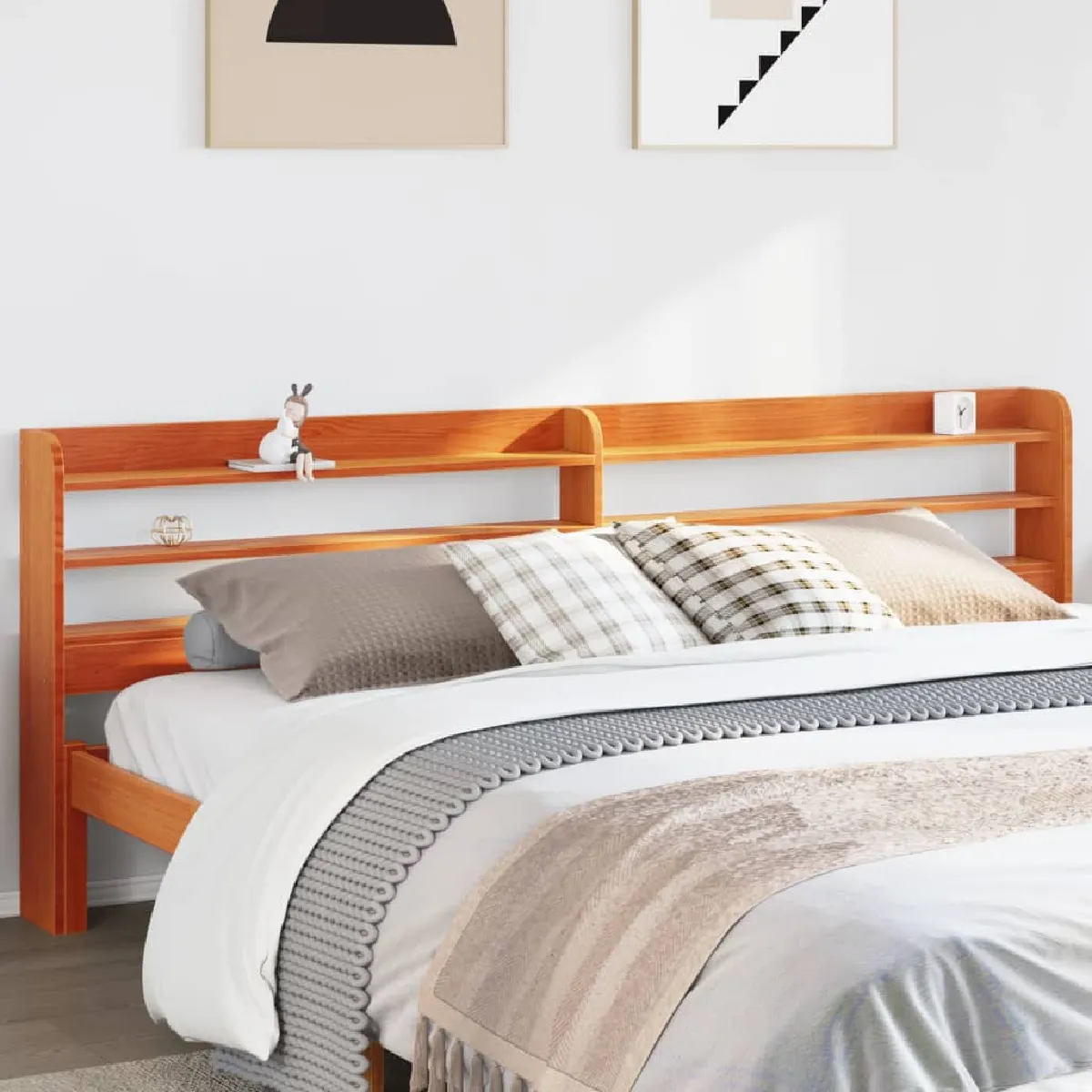 Vidaxl Tête de lit avec étagères marron cire 200 cm bois massif de pin