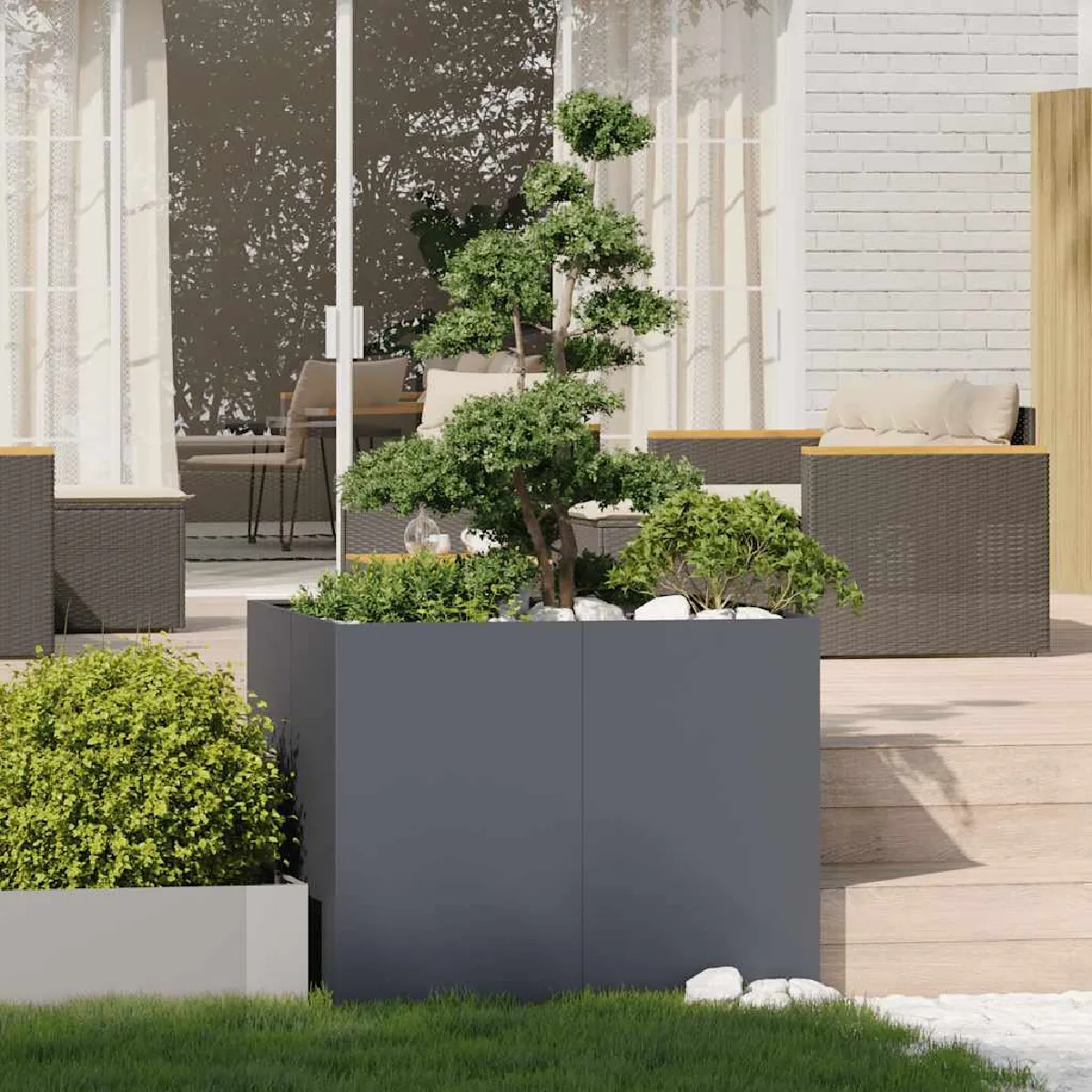 Jardinière, Pot de fleur,Bac à fleurs avec treillis gris foncé Jardinière, Pot de fleur,Bac à fleurs avec treillis gris foncé