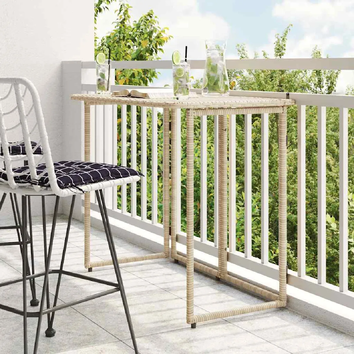 Non Communiqué Beige Table De Jardin Pliante 90 X 51 X 75 Cm Polyrotin - Image 3