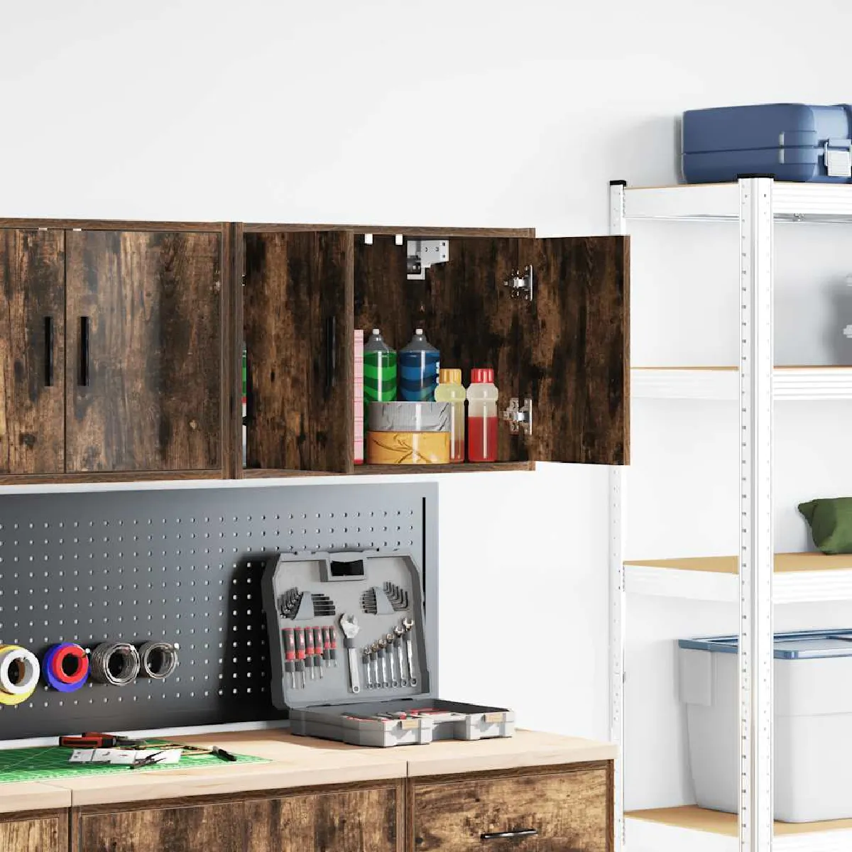 vidaXL Armoire murale de garage Chêne fumé