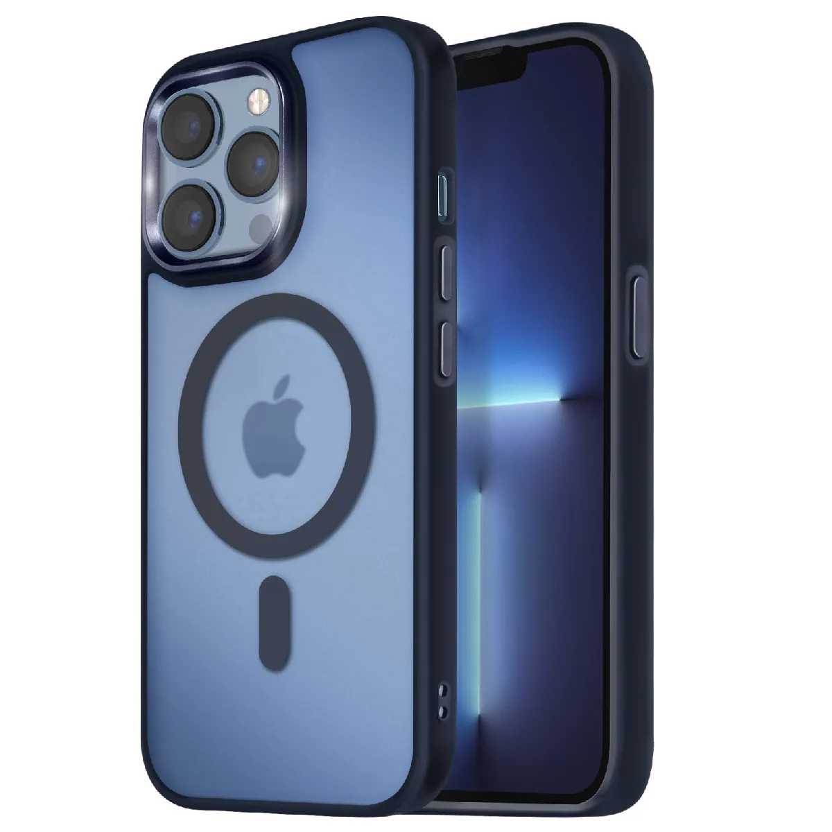 Avizar Bleu Coque Magsafe Pour Iphone 13 Pro Max Dos Mat Givré Contour Nuit