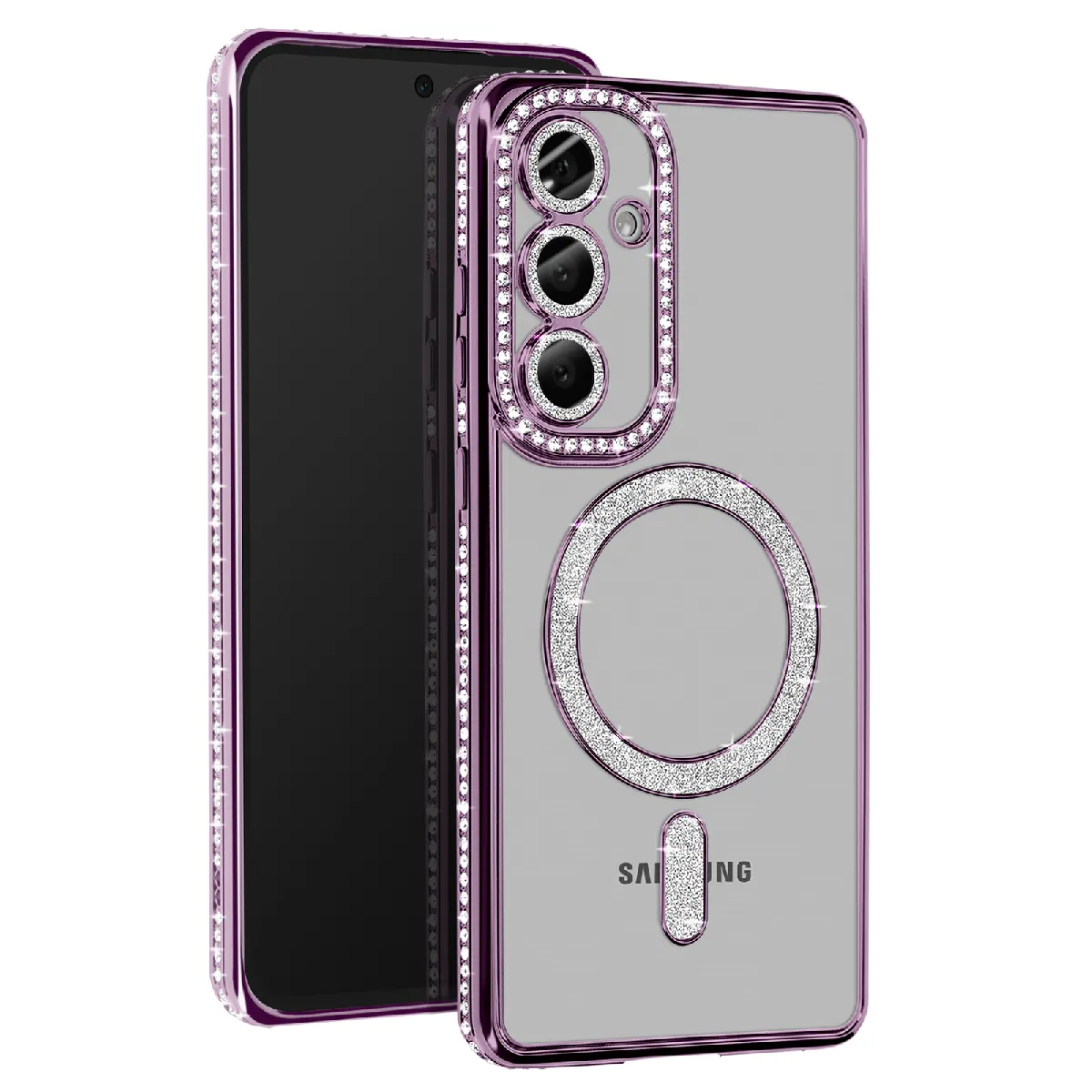 Avizar Violet Coque Diamant Pour Samsung Galaxy S24 Fe Magsafe Contour Strass