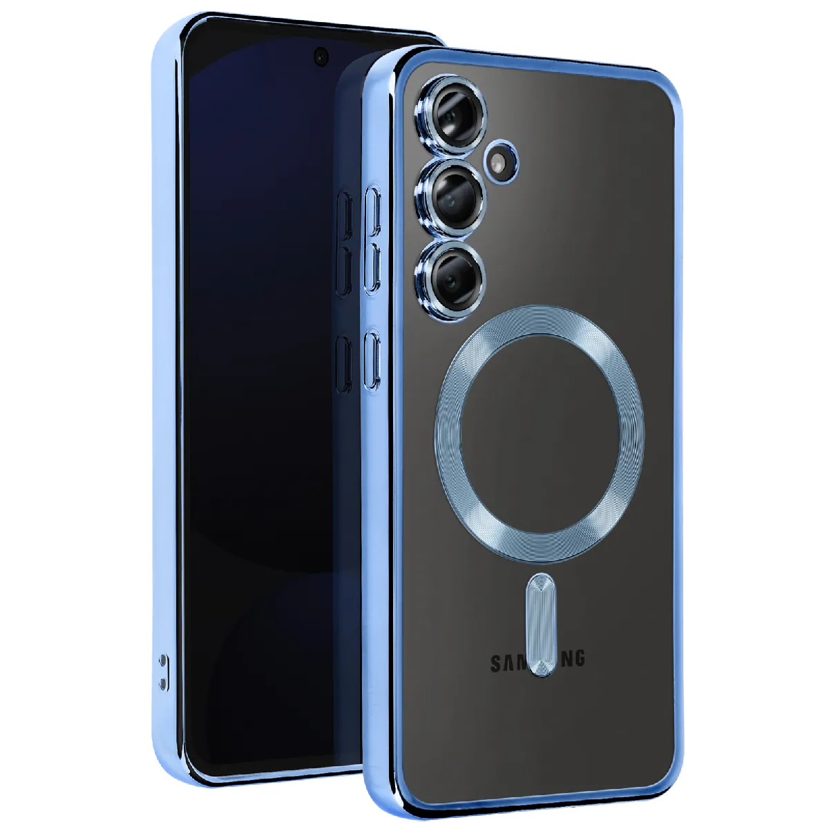 Avizar Bleu/Clair Coque Magsafe Pour Samsung Galaxy S24 Fe Silicone Contour Chromé