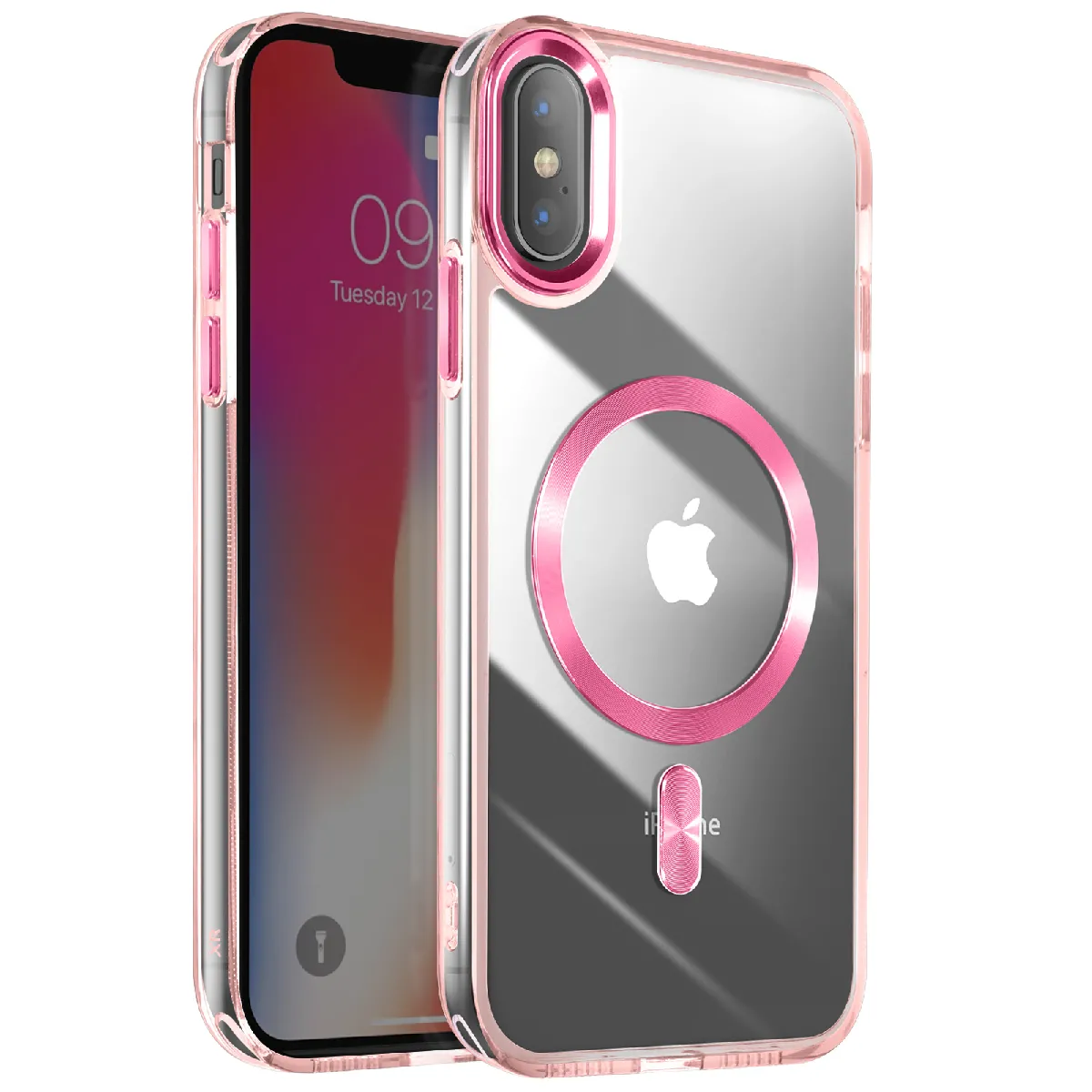 Avizar Rose Coque Magsafe Pour Iphone Xs Et X Dos Cristal Color Champagne