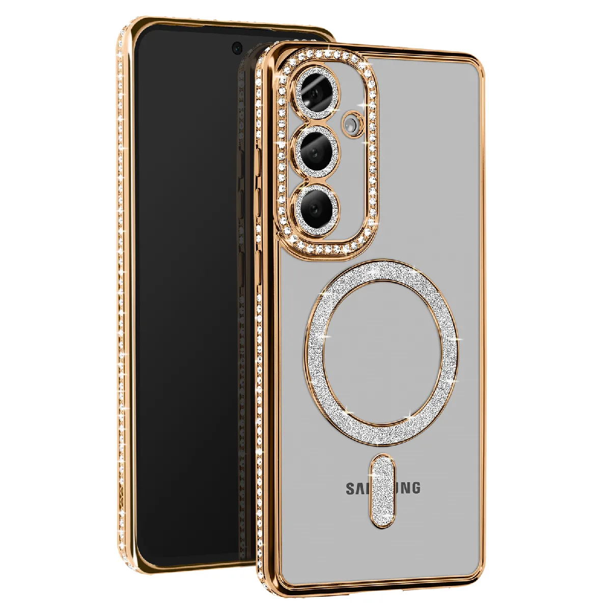 Avizar Doré Coque Diamant Pour Samsung Galaxy S24 Fe Magsafe Contour Strass E
