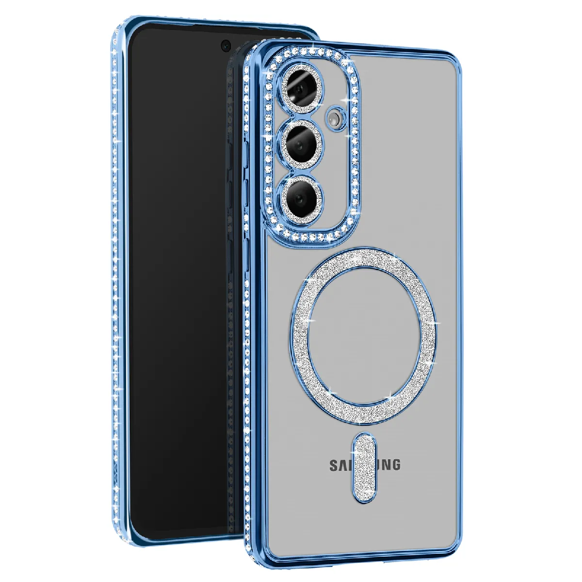 Avizar Bleu/Clair Coque Diamant Pour Samsung Galaxy S24 Fe Magsafe Contour Strass