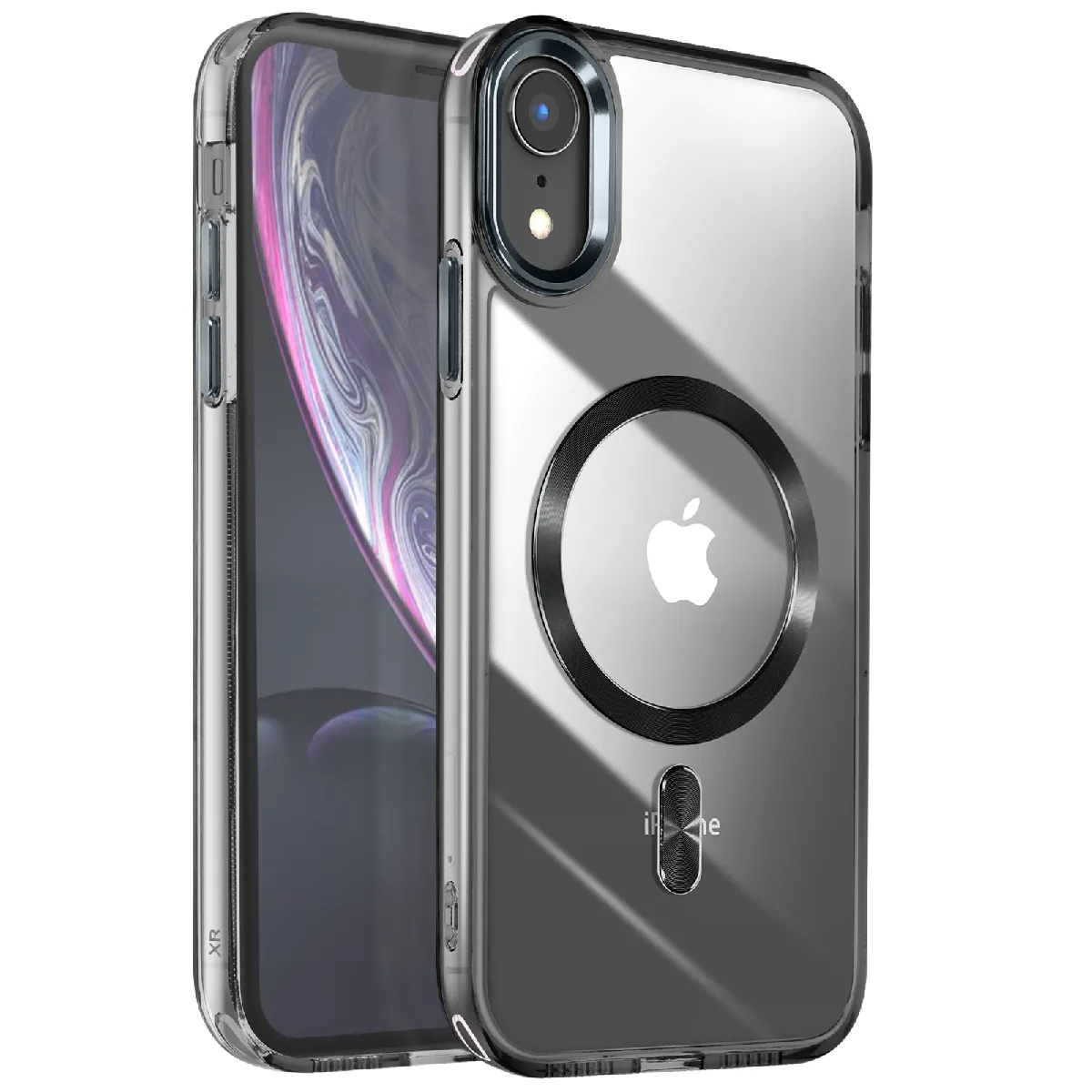 Avizar Noir Coque Magsafe Pour Iphone Xr Dos Cristal Color