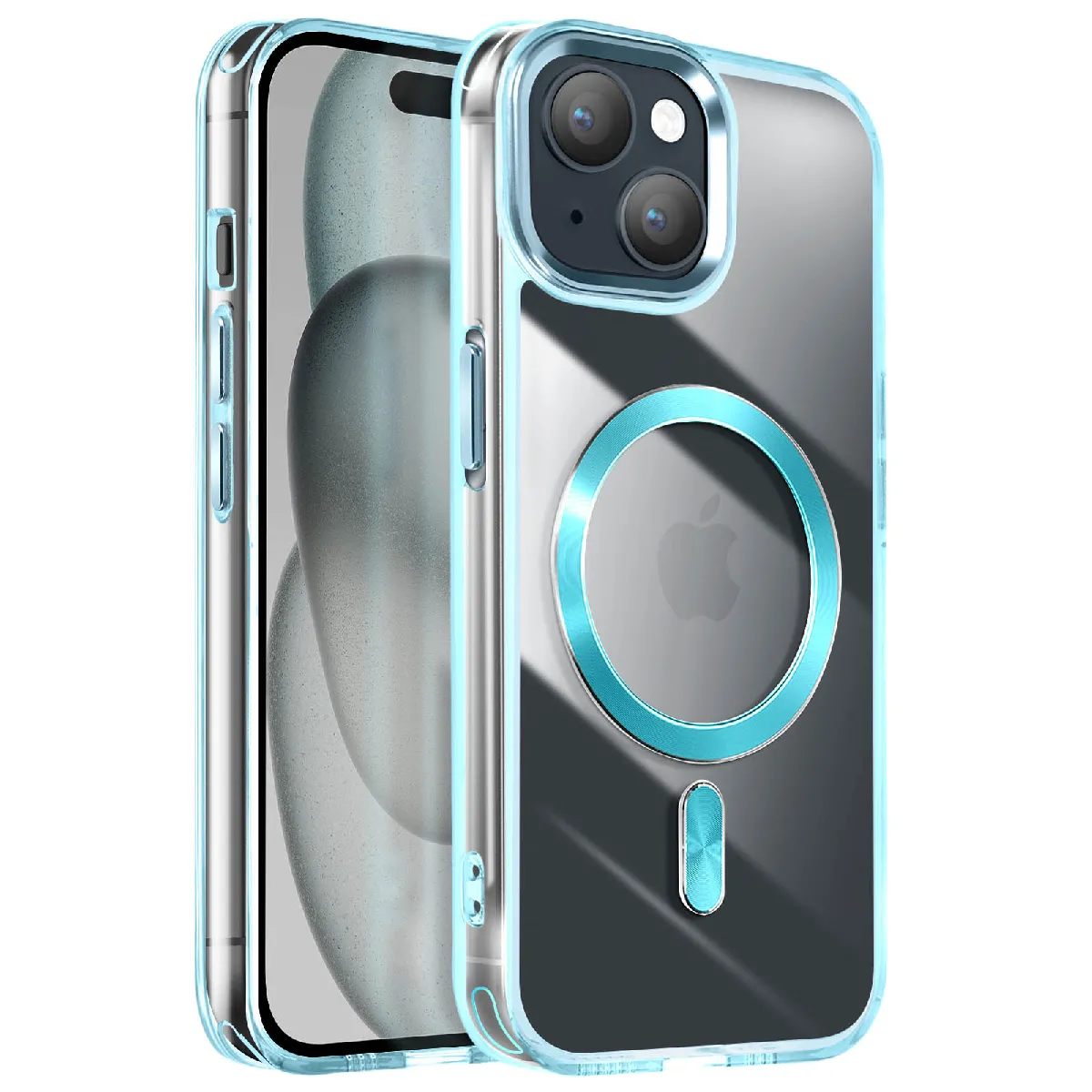 Avizar Bleu Coque Magsafe Pour Iphone 15 Dos Cristal Color