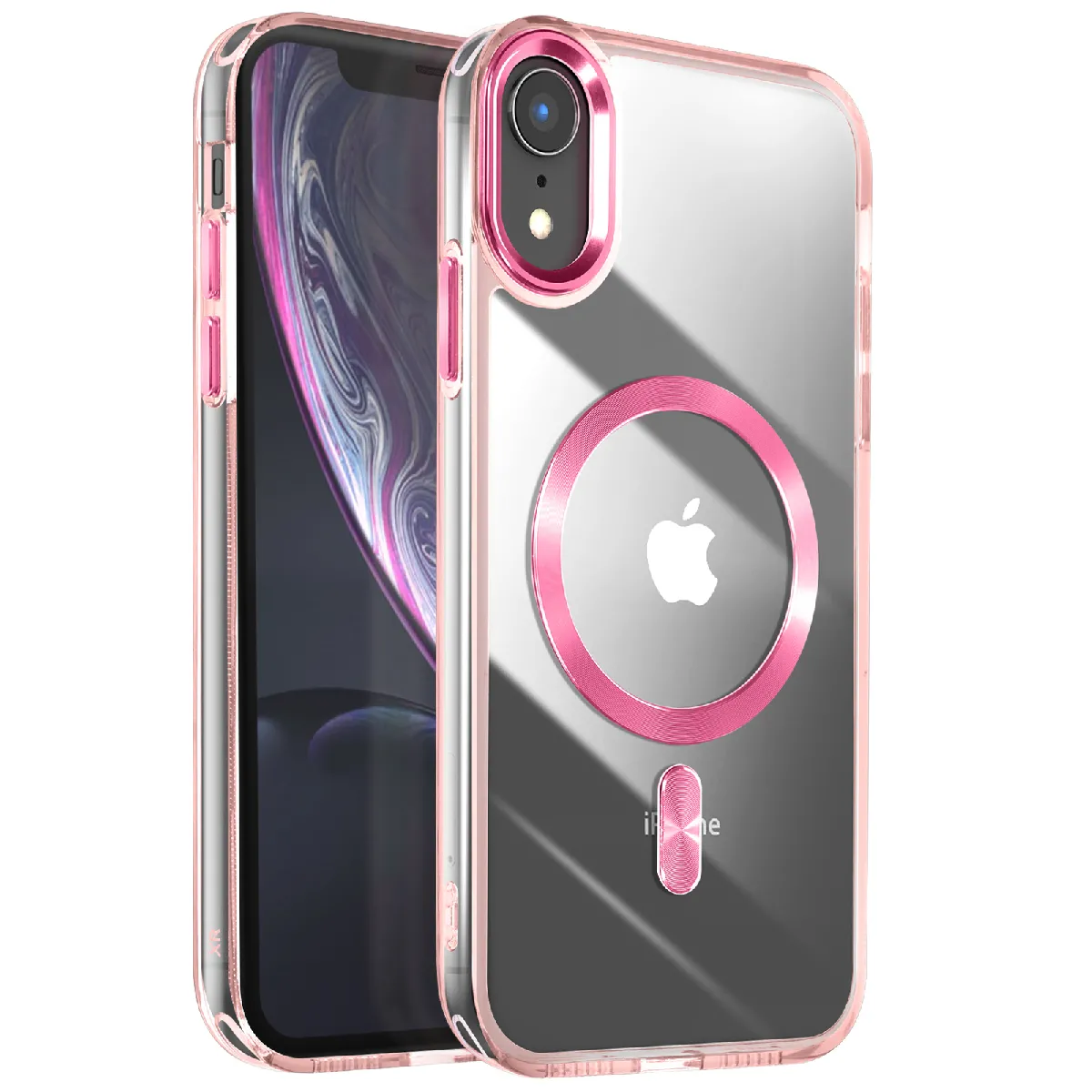 Avizar Rose Doré Coque Magsafe Pour Iphone Xr Dos Cristal Color Rose Champagne - Neuf - Image 3