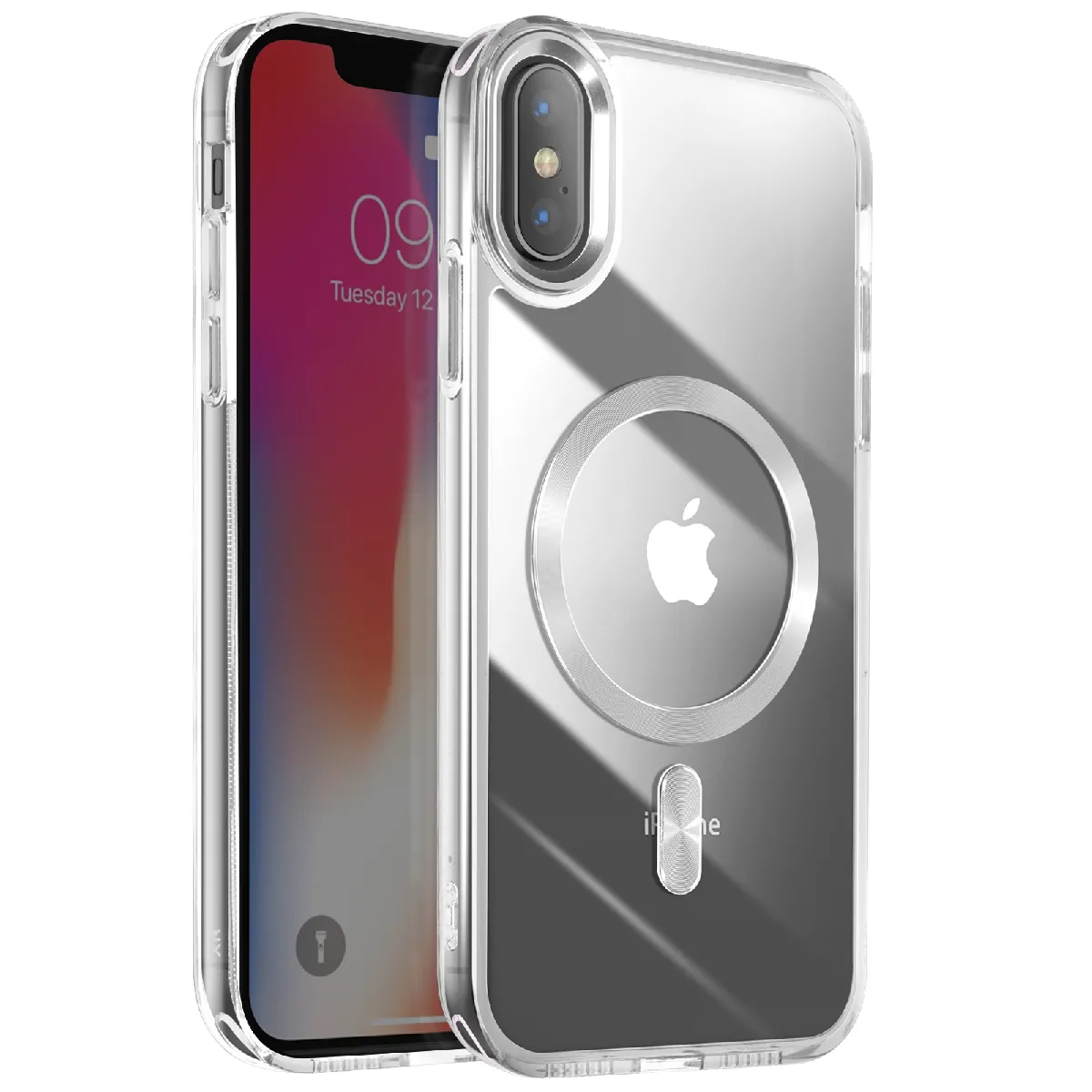 Avizar Argent Coque Magsafe Pour Iphone Xs Et X Dos Cristal Color