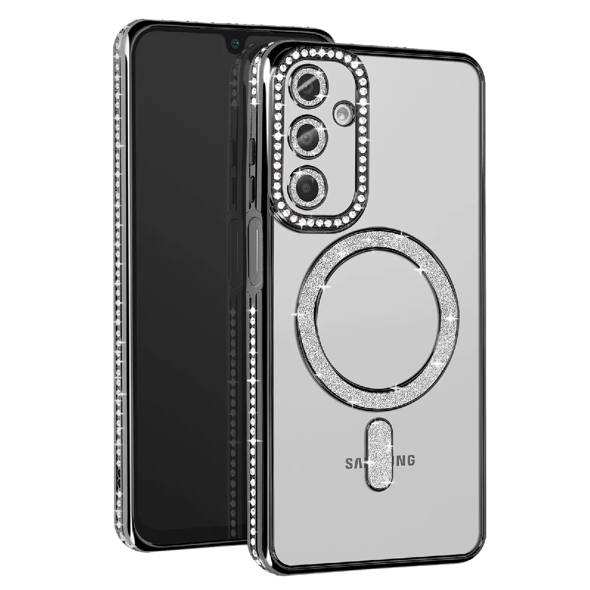 Avizar Noir Coque Diamant Pour Samsung Galaxy A16 Magsafe Contour Strass