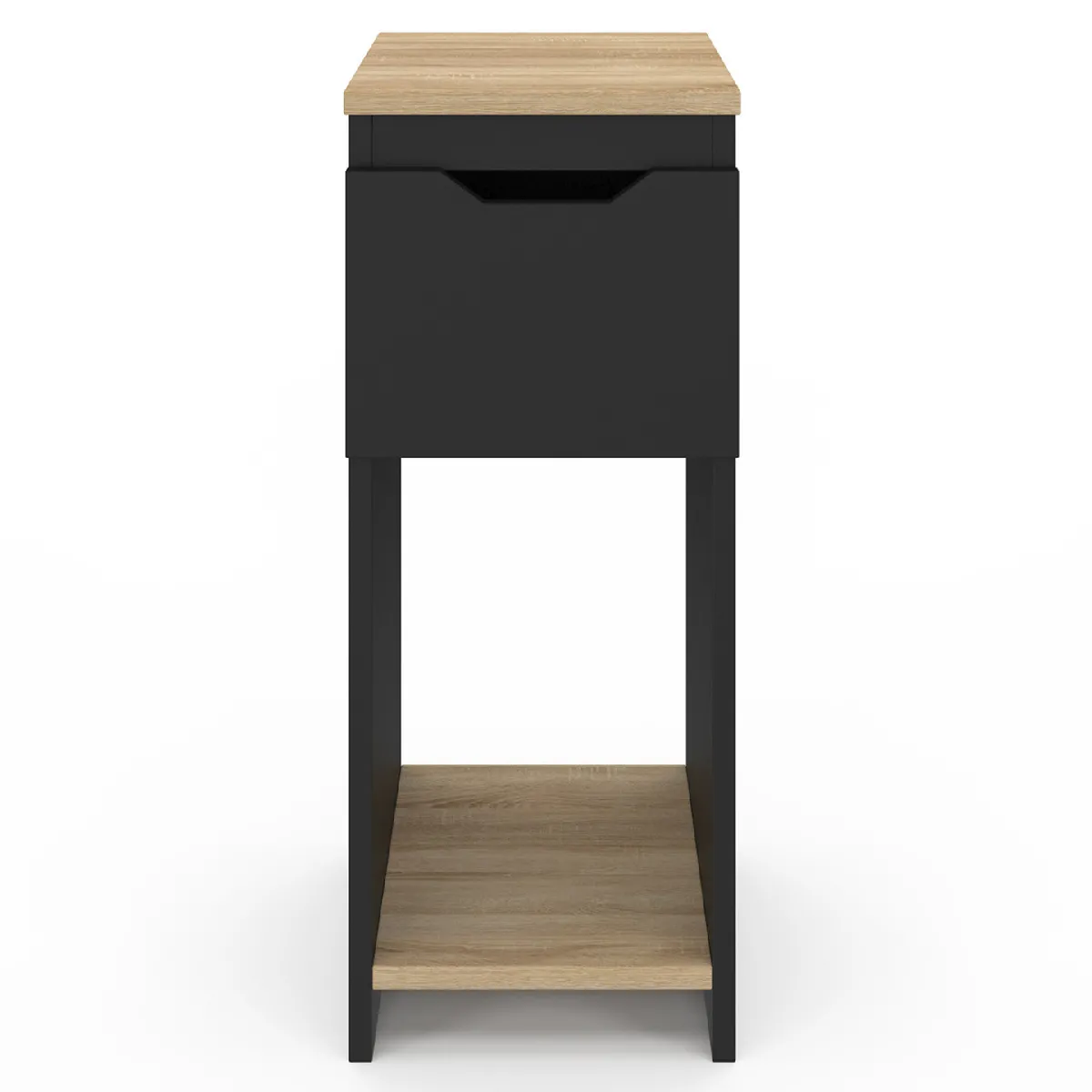 Lot De 2 Tables De Chevet ACHILLE - Blanc Et Plateau Bois Hêtre - 1 Tiroir + 1 étagère - Dimensions 40x30x60 Cm