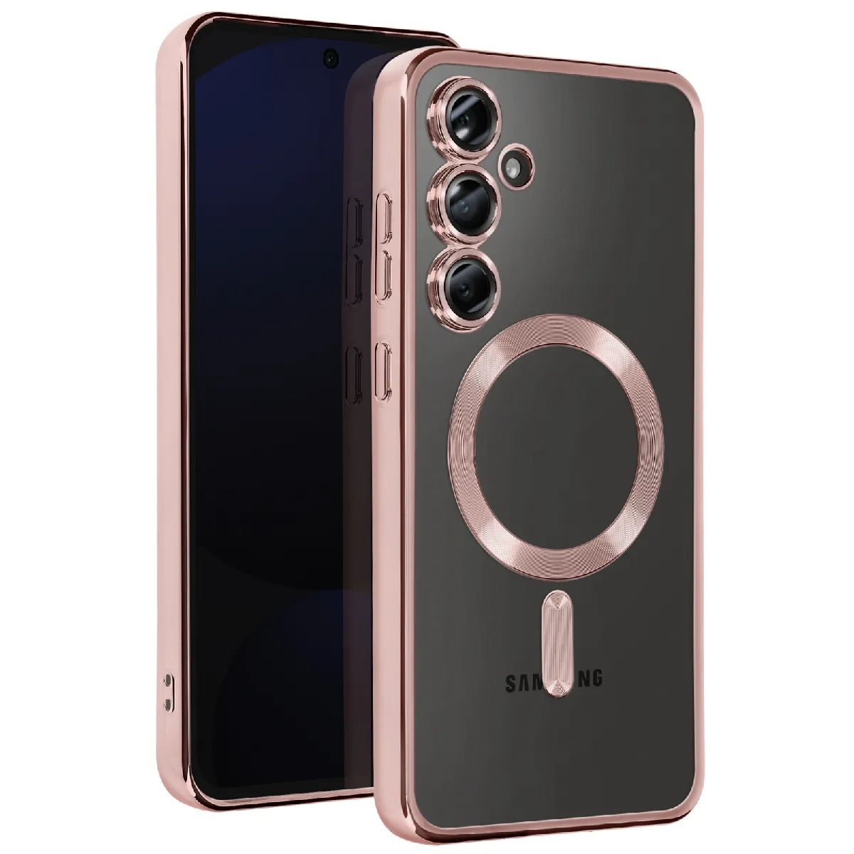 Avizar Rose Coque Magsafe Pour Samsung Galaxy S24 Fe Silicone Contour Chromé Champagne