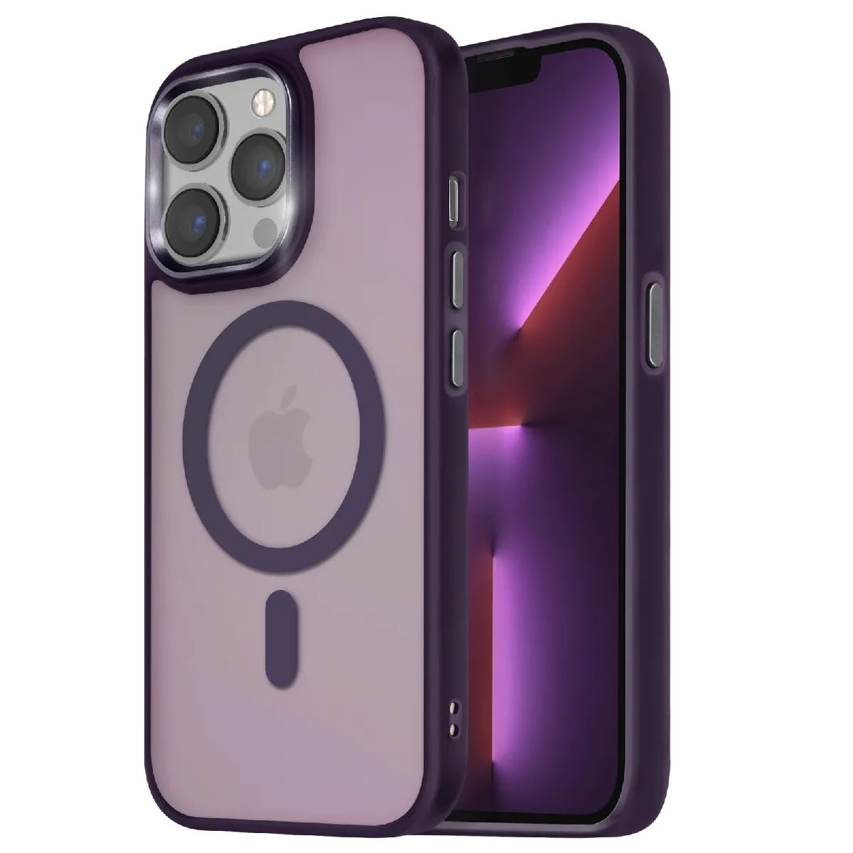 Avizar Violet Coque Magsafe Pour Iphone 13 Pro Dos Mat Givré Contour
