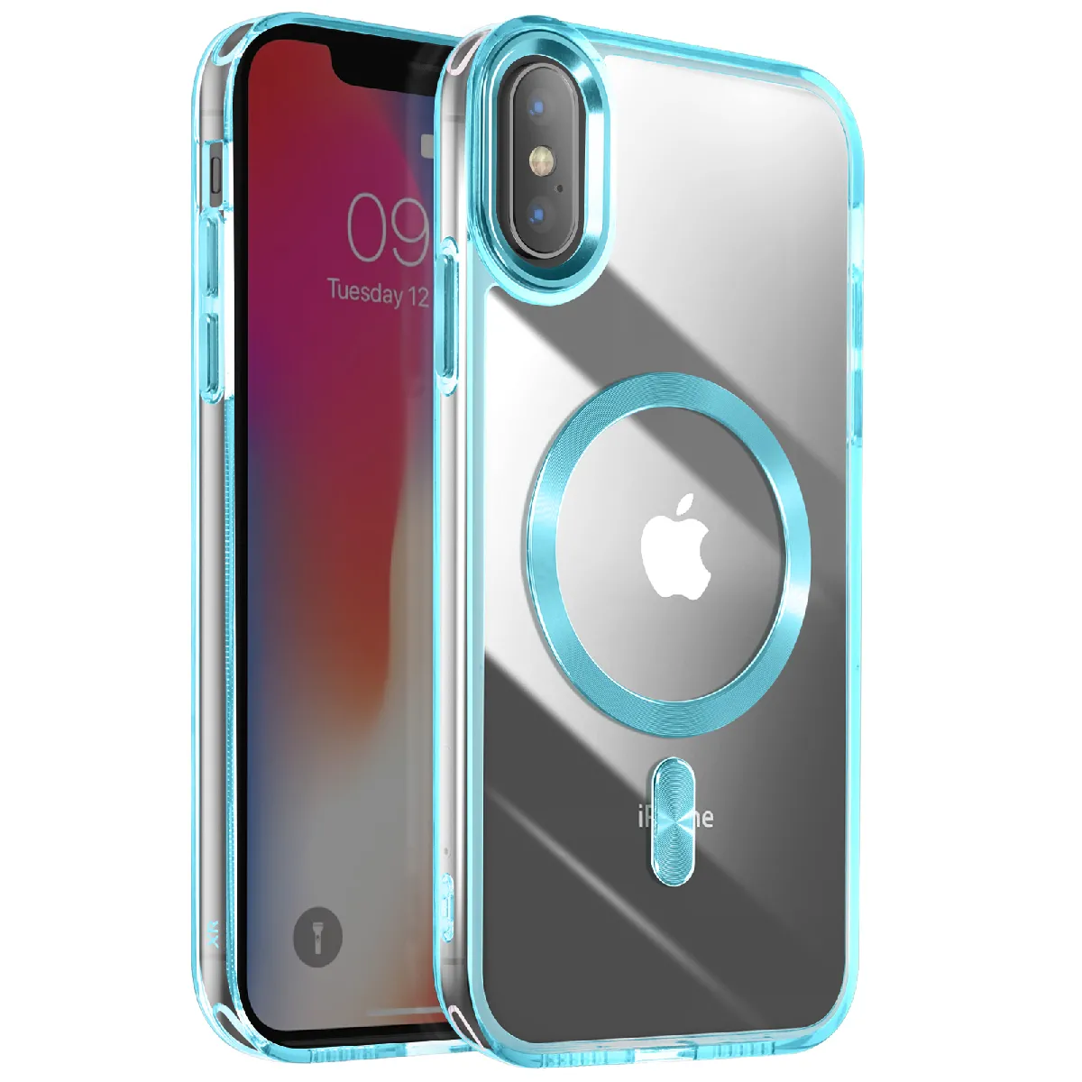 Avizar Bleu Coque Magsafe Pour Iphone Xs Et X Dos Cristal Color