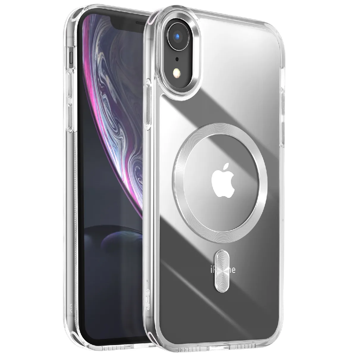 Avizar Argent Coque Magsafe Pour Iphone Xr Dos Cristal Color