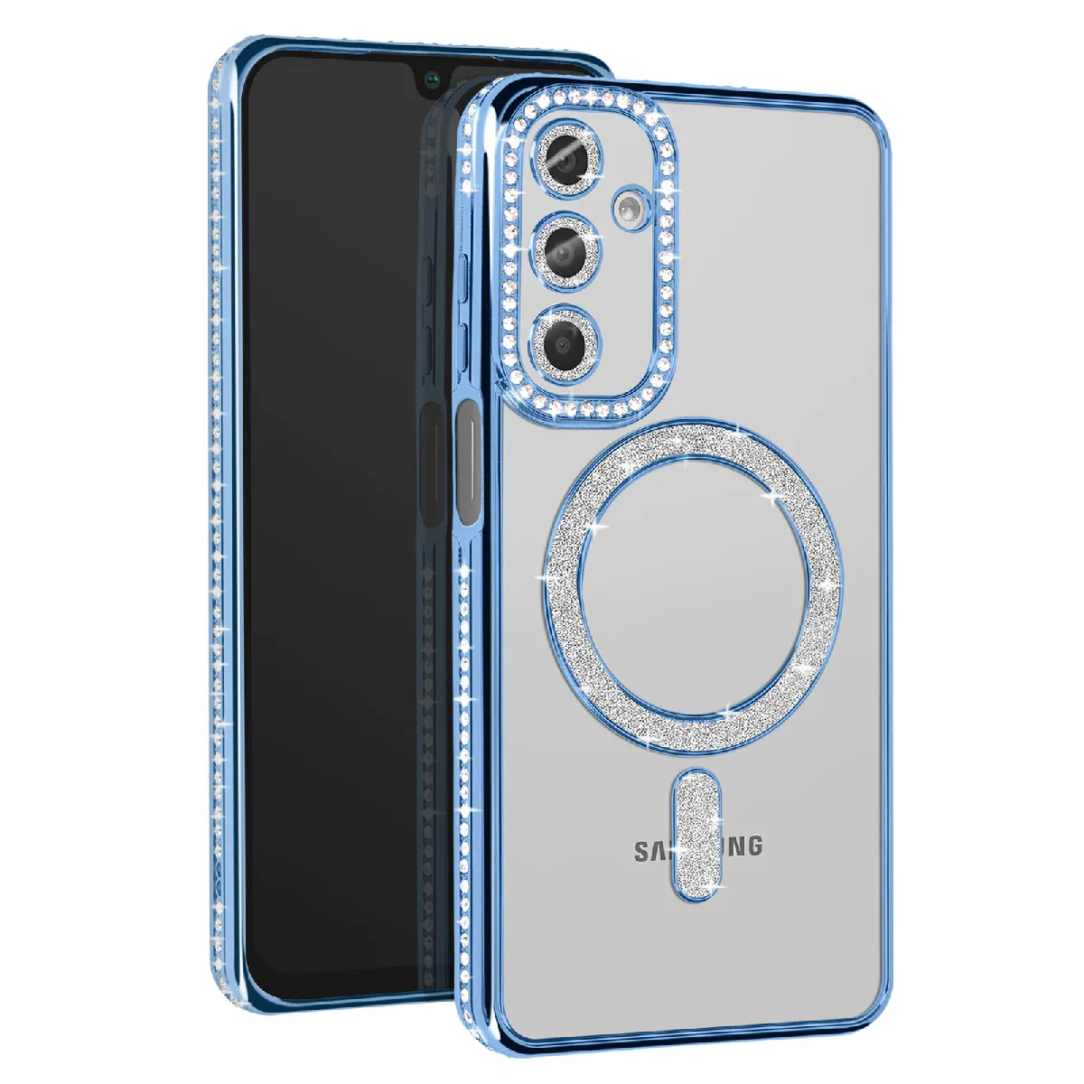 Avizar Bleu/Clair Coque Diamant Pour Samsung Galaxy A16 Magsafe Contour Strass