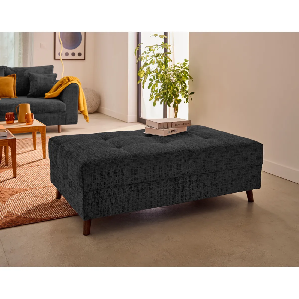 Non Communiqué Rune - Pouf En Velours Texturé - Gris Anthracite - Image 2