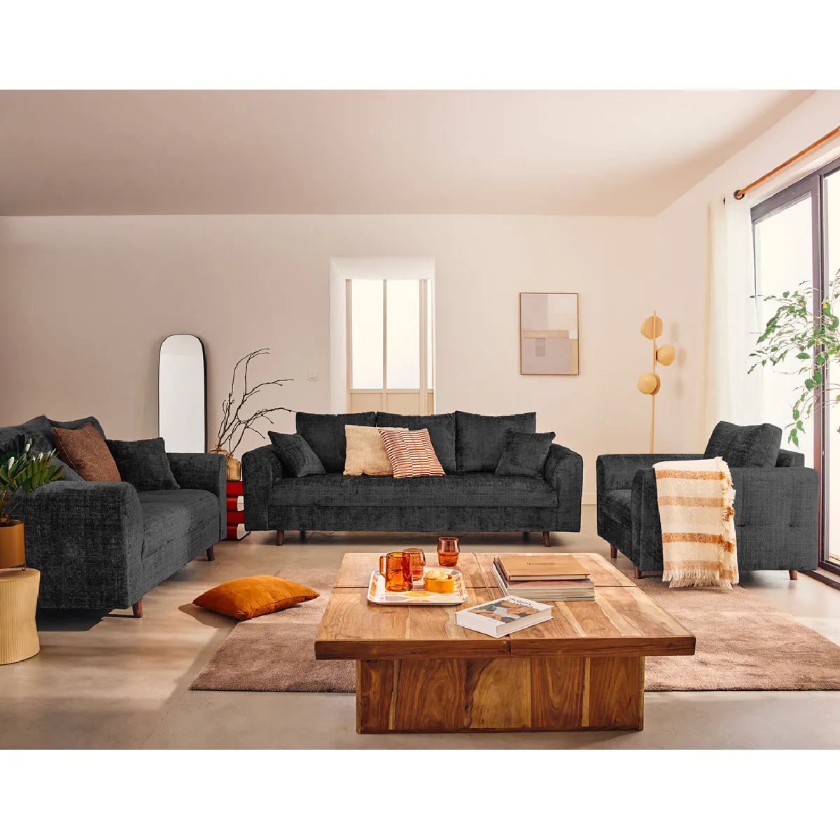 Lisa design Fauteuil Rune velours - Anthracite Lisa design Fauteuil Rune velours - Anthracite