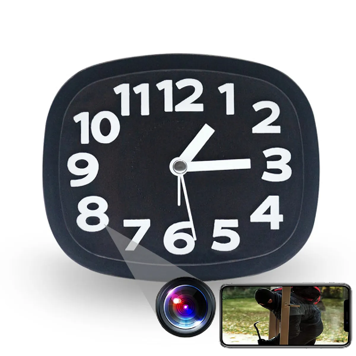 Yonis Horloge Caméra Espion 1080P Wi-Fi - 16 Go