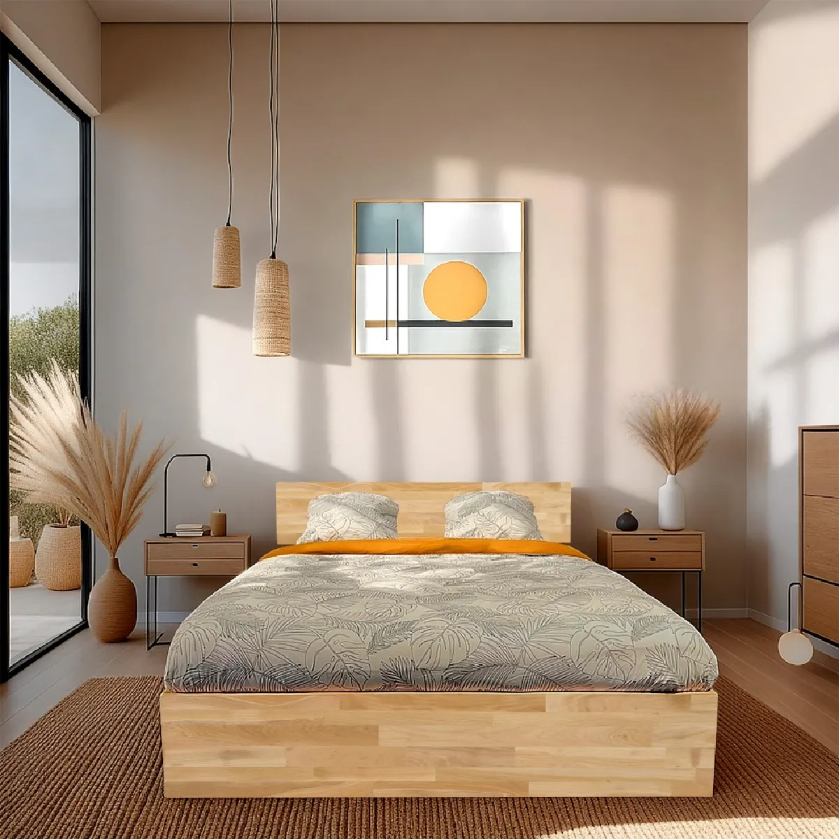 Lit coffre 160x200cm MILO avec tête de lit + sommier/ Chêne massif huilé