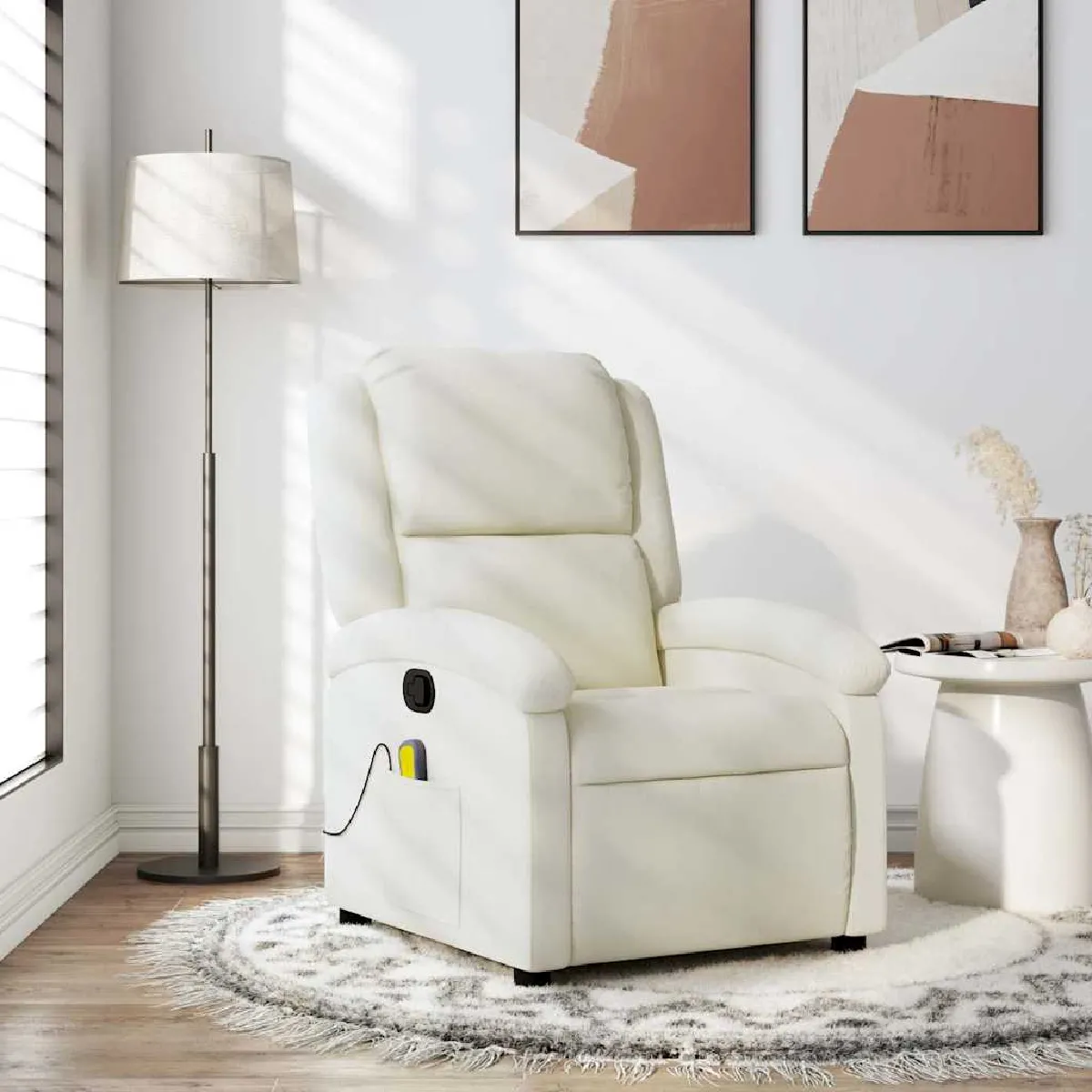 Non Communiqué Blanc Vidaxl Fauteuil De Massage Inclinable Crème Velours 371817 - Image 3