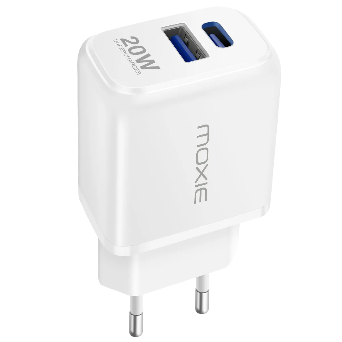 Moxie Blanc Chargeur Mural Ports Usb Et Usb C Power Delivery 20W Charge Rapide - Image 3