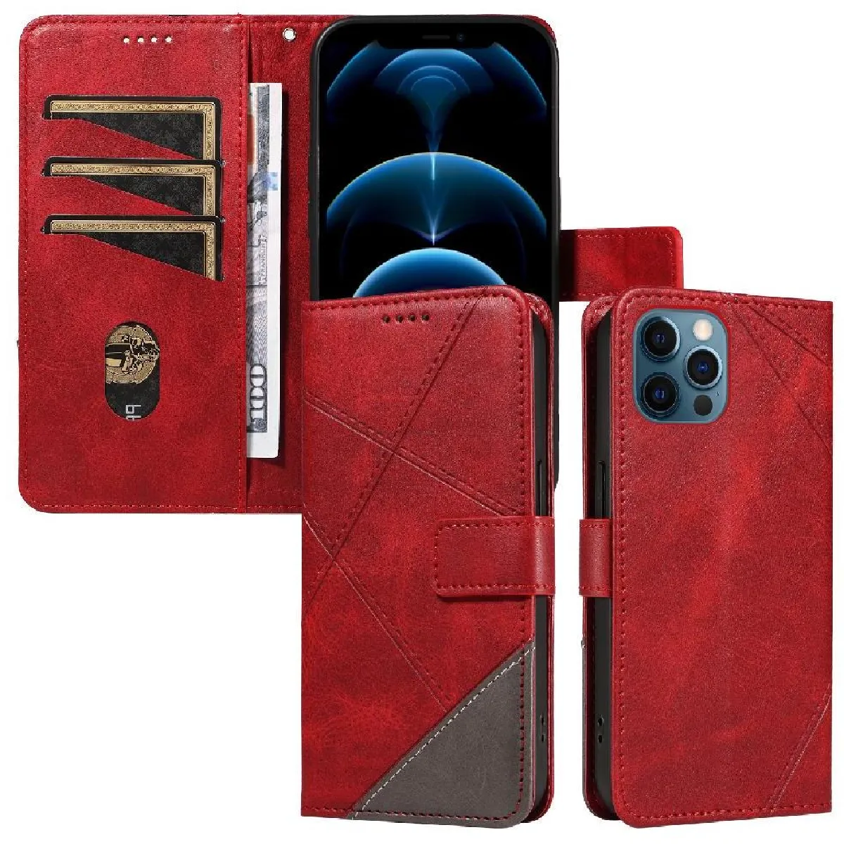 Générique Rouge Étui Portefeuille En Cuir Iphone 13 Pro