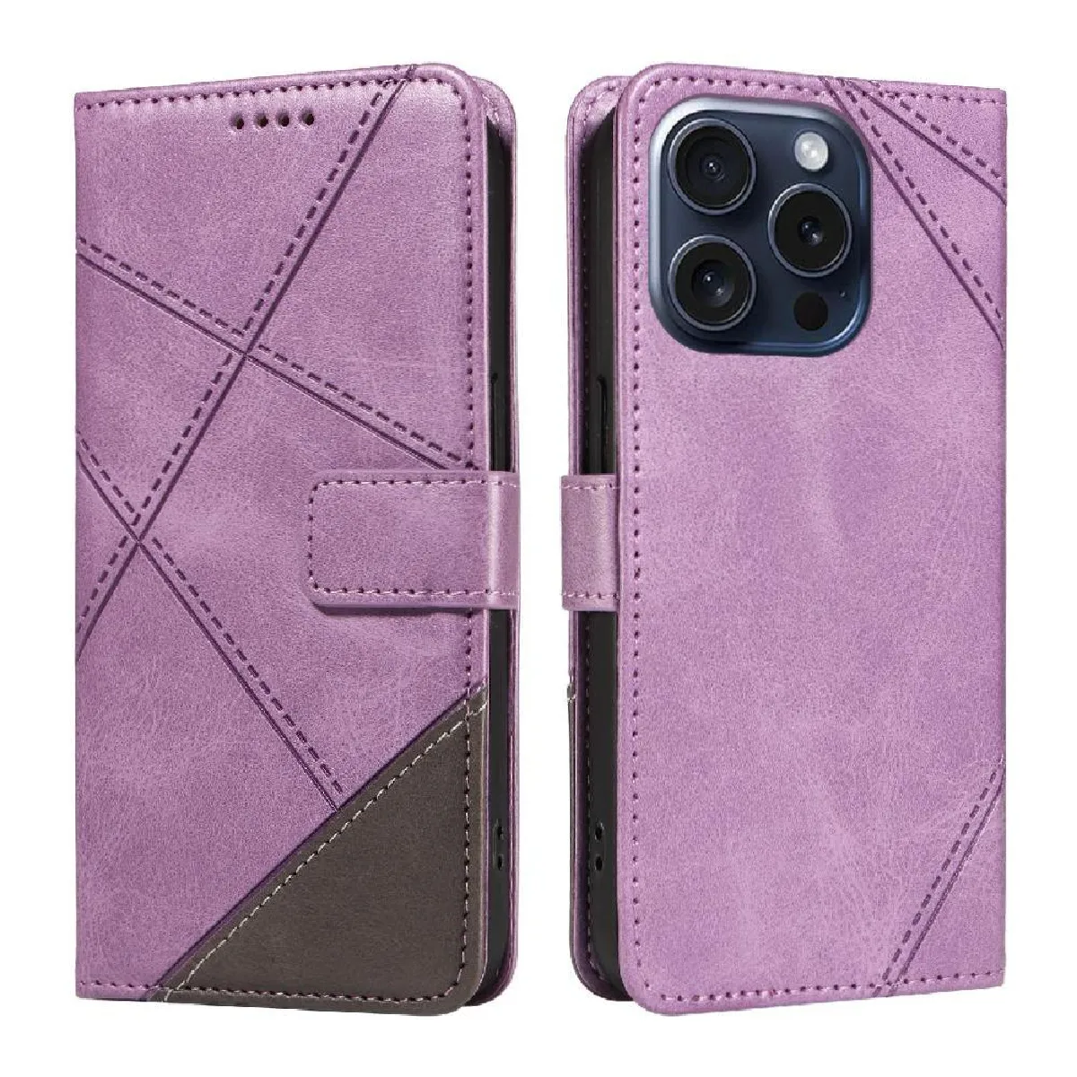 Générique Violet Étui Portefeuille En Cuir Pour Iphone 15 Pro