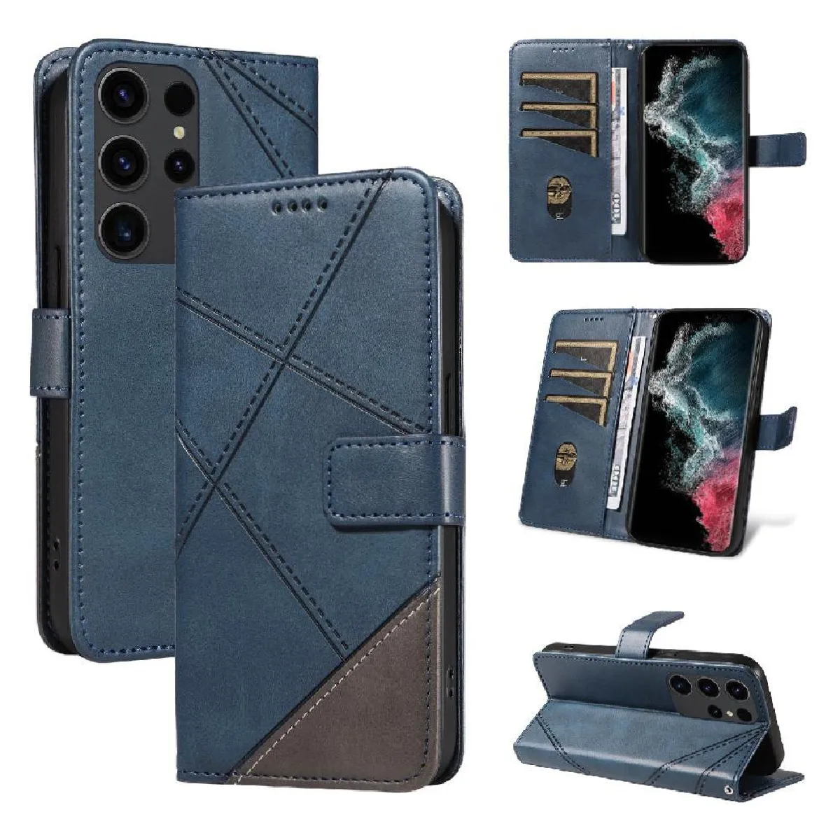 Générique Bleu Étui Portefeuille Avec Support Samsung Galaxy S23 Ultra
