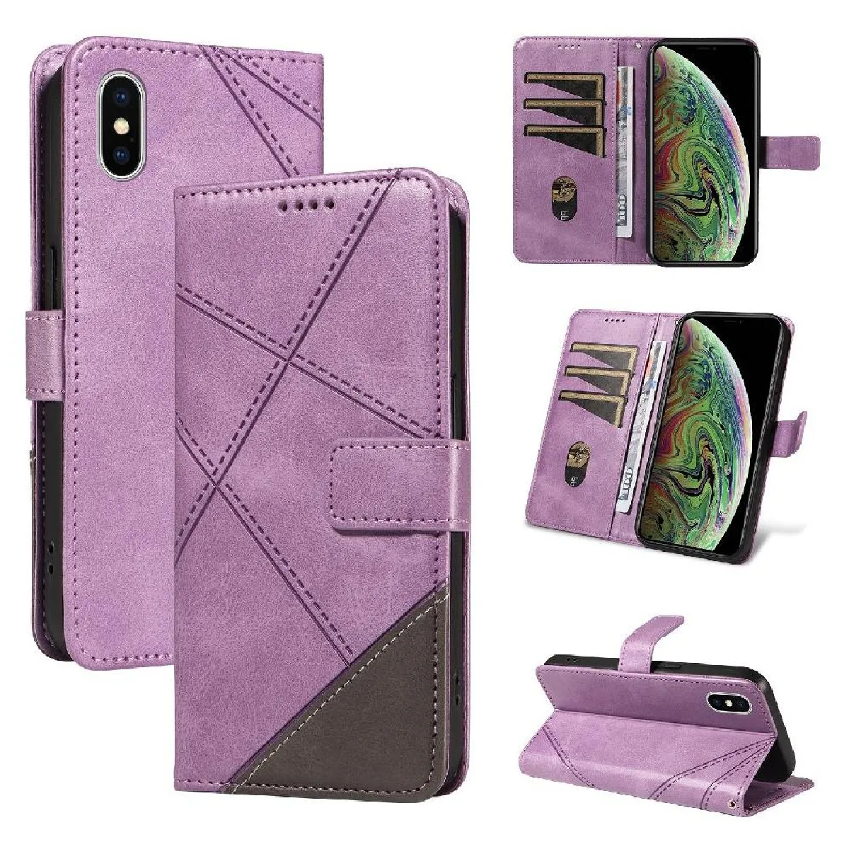 Générique Violet Étui Portefeuille À Fermeture Magnétique Avec Support Apple Iphone X/Xs