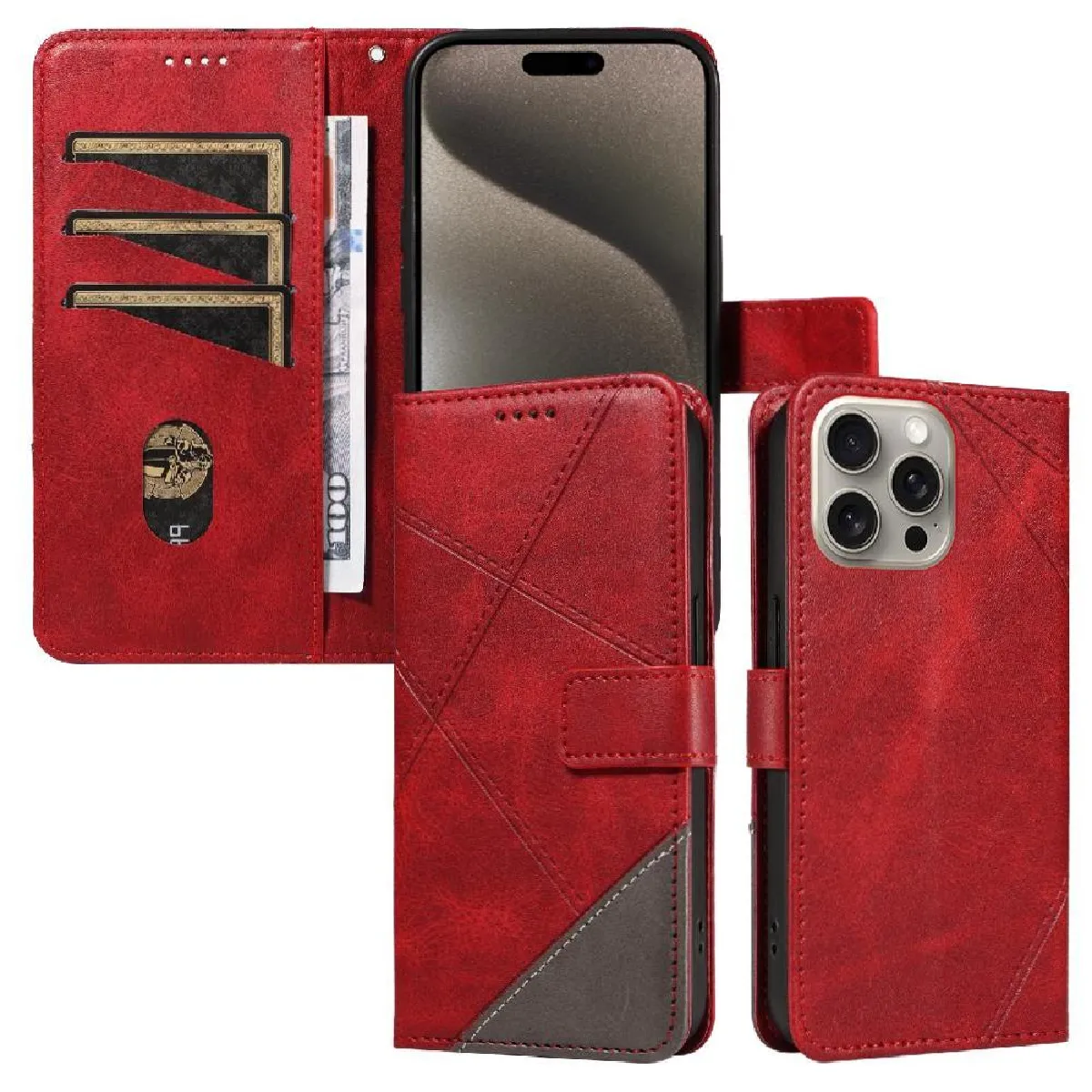 Générique Rouge Étui Portefeuille Iphone 15 Pro Max