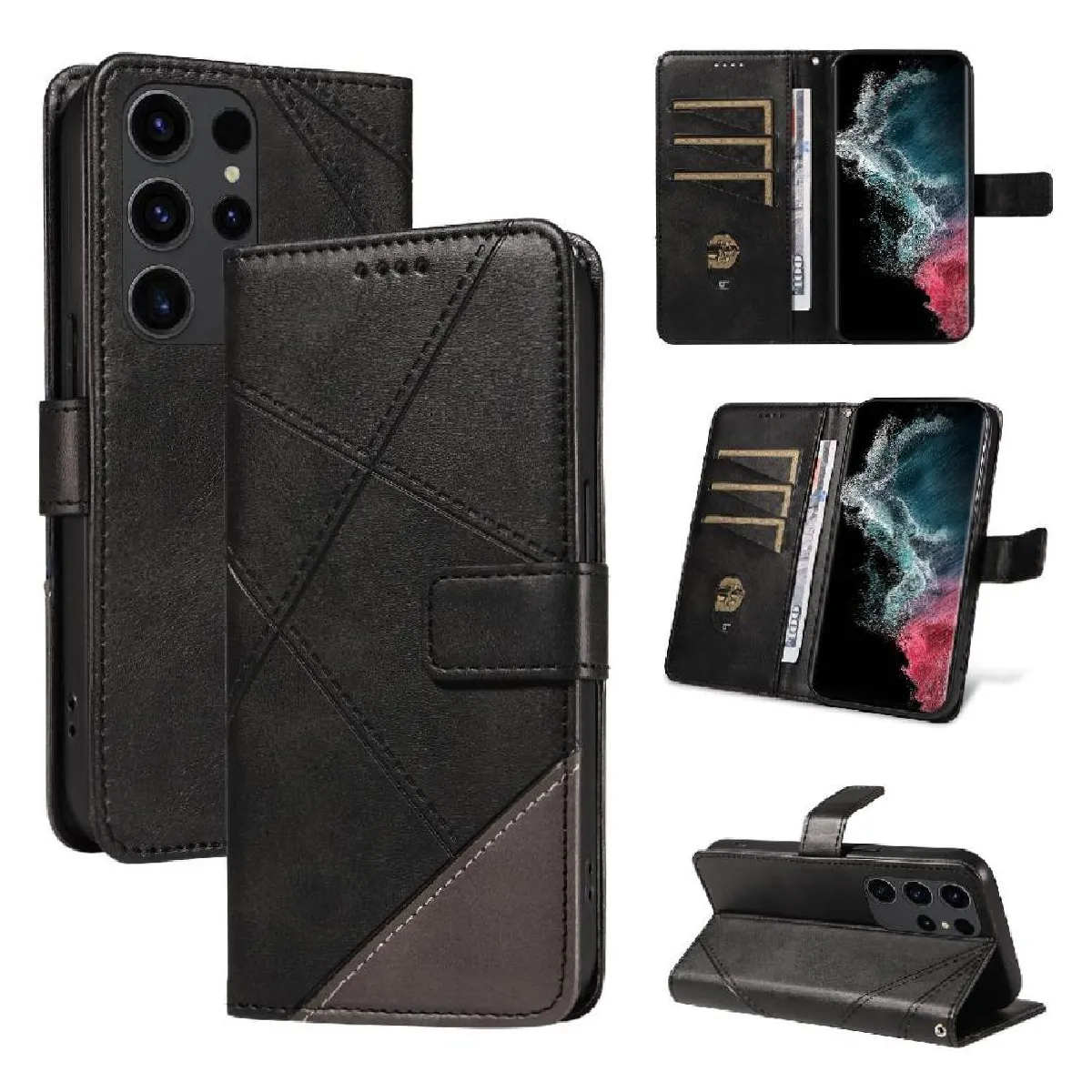 Générique Noir Étui Portefeuille En Cuir Avec Support Samsung Galaxy S22 Ultra