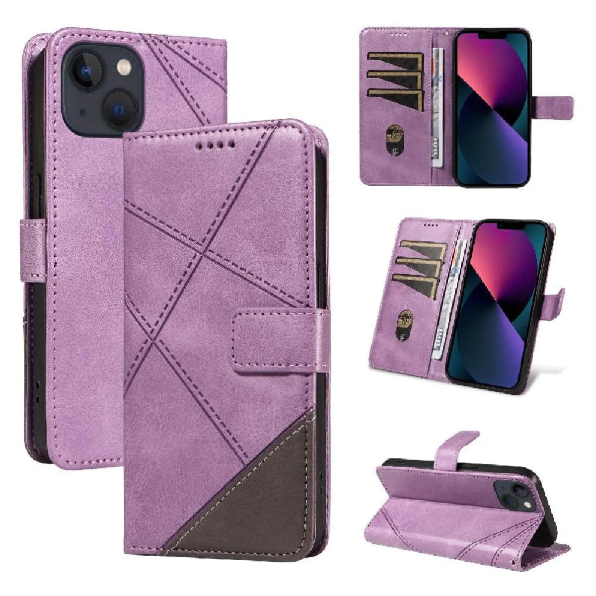 Générique Violet Étui Portefeuille À Fermeture Magnétique Apple Iphone 13