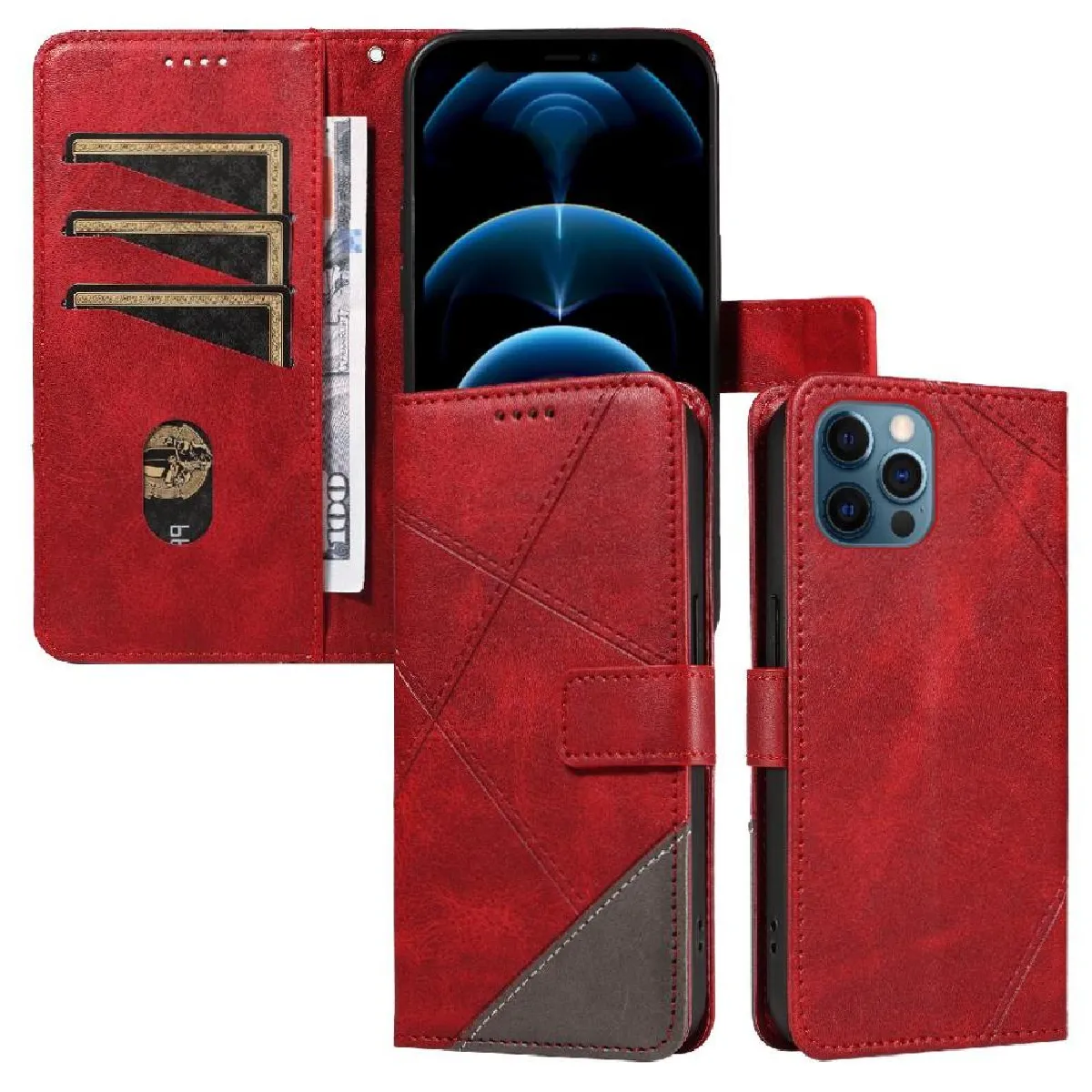Générique Rouge Étui Portefeuille En Cuir/Plastique Iphone 13 Pro Max