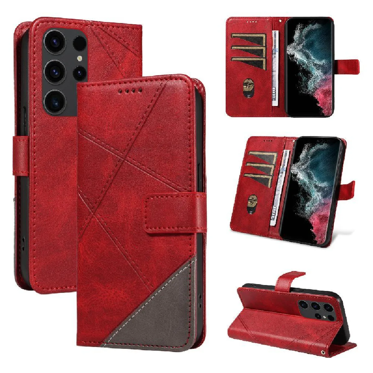 Générique Rouge Étui Portefeuille Avec Support Samsung Galaxy S22 Ultra